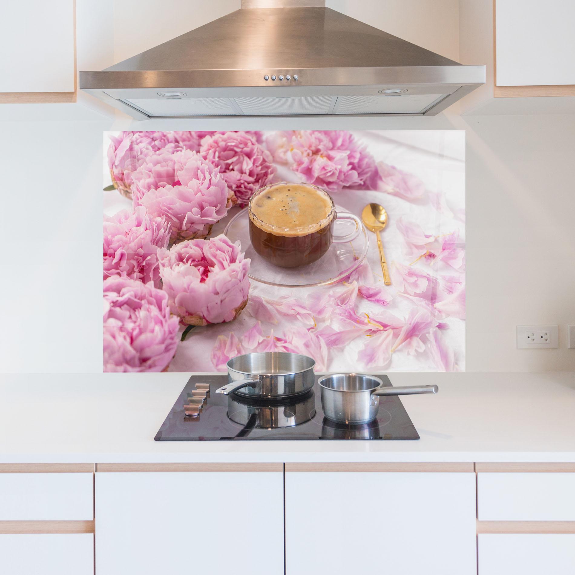 Panou Sticla Bucatarie Peony And Coffee mockup 5