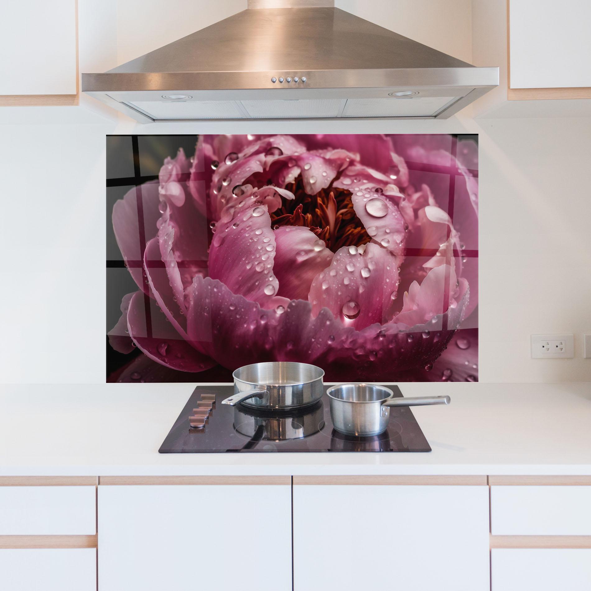 Panou Sticla Bucatarie Peony Close Up After Rain mockup 5