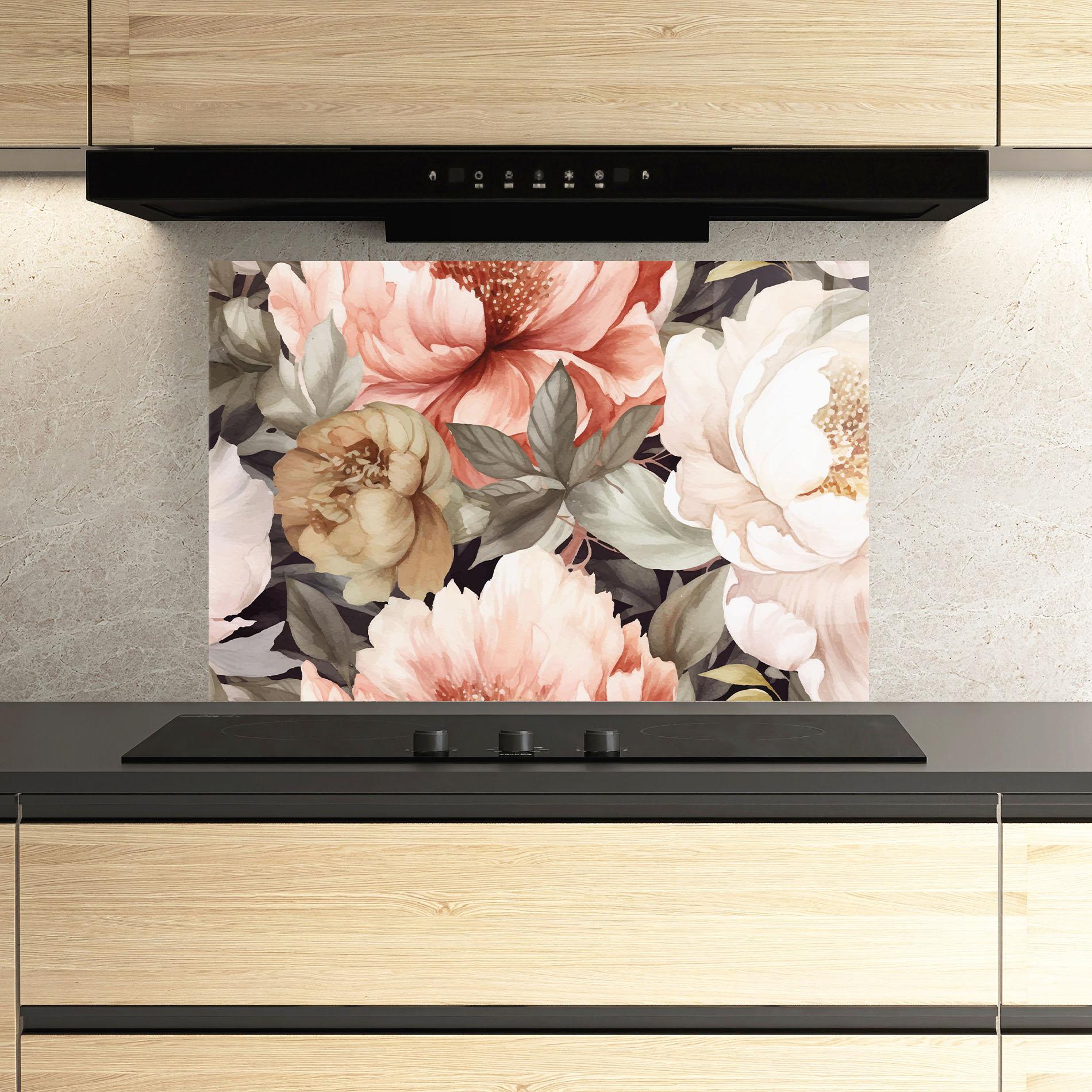 Panou Sticla Bucatarie Cream Pink Peony mockup 3