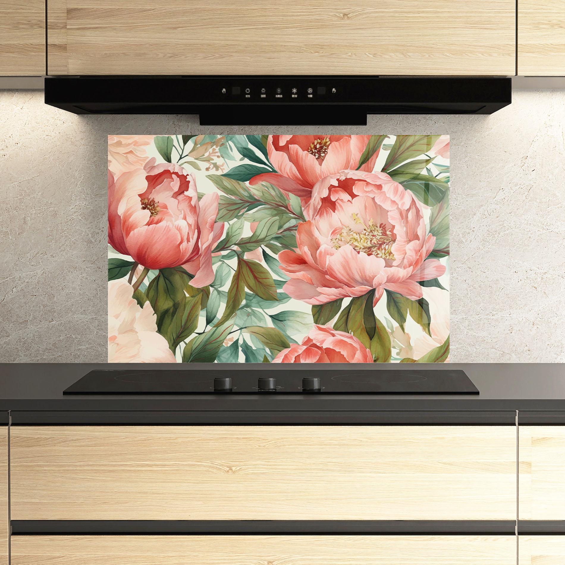Panou Sticla Bucatarie Light Red Peony mockup 3