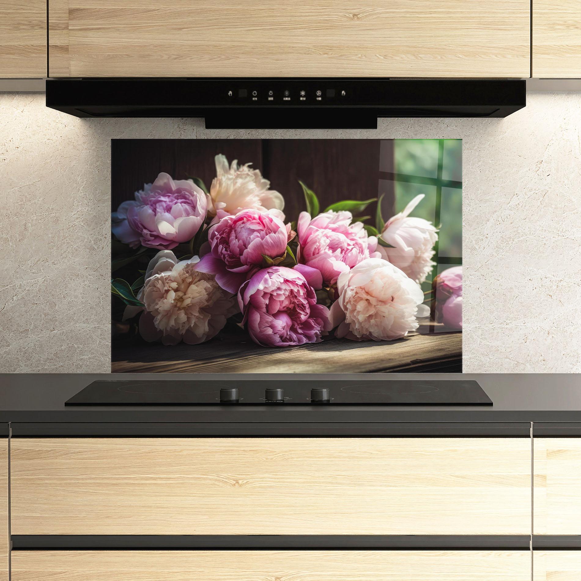 Panou Sticla Bucatarie Peonies On The Table mockup 3