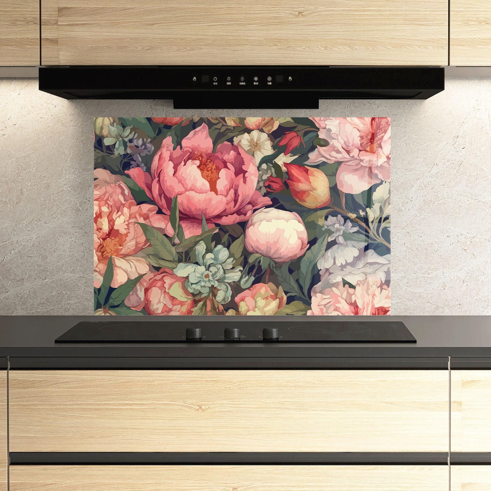 Panou Sticla Bucatarie Pretty Artistic Peony mockup 3