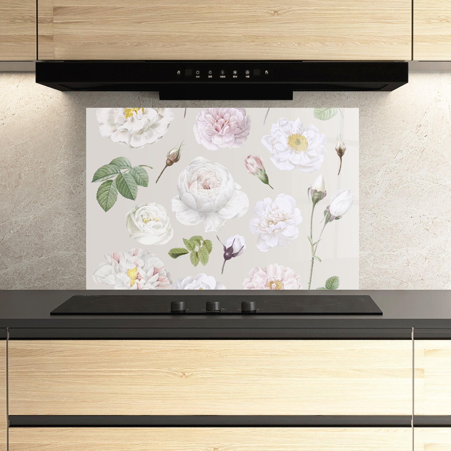 Panou Sticla Bucatarie White Peony On Cream mockup 3