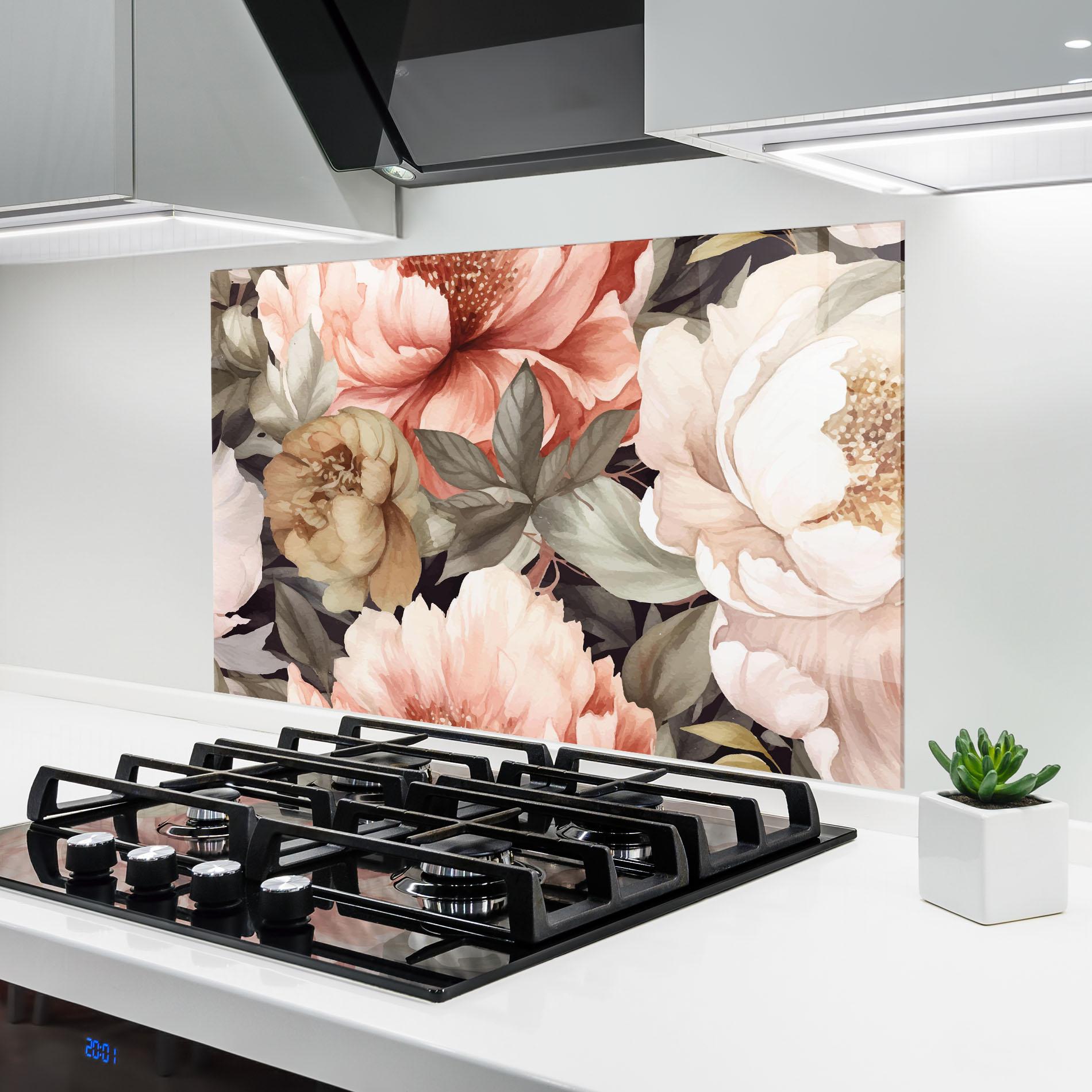 Panou Sticla Bucatarie Cream Pink Peony mockup 6