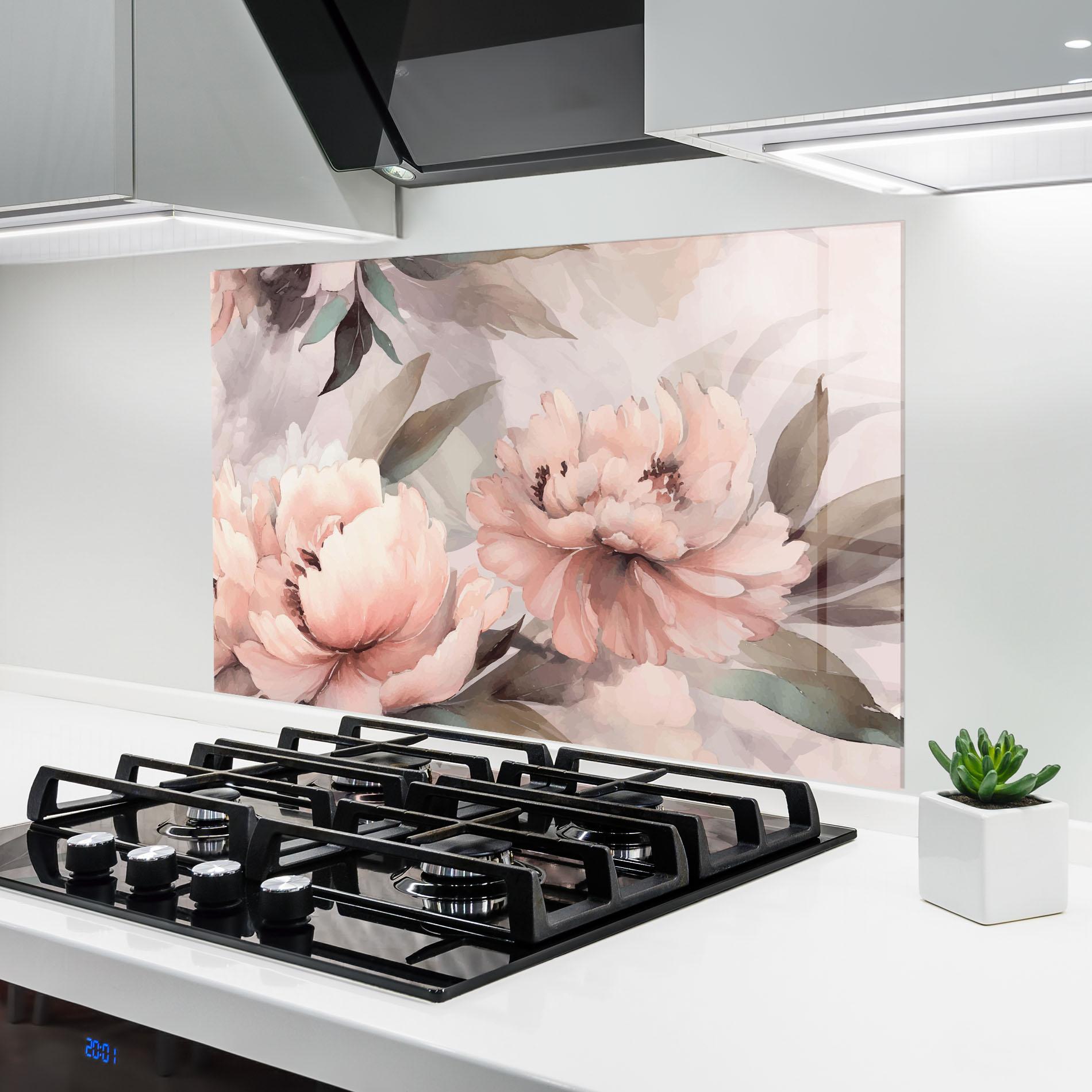 Panou Sticla Bucatarie Dreamy Peony Art mockup 6