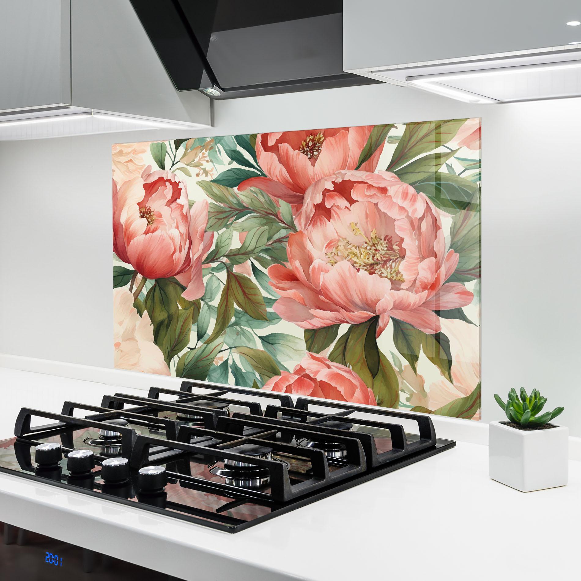 Panou Sticla Bucatarie Light Red Peony mockup 6