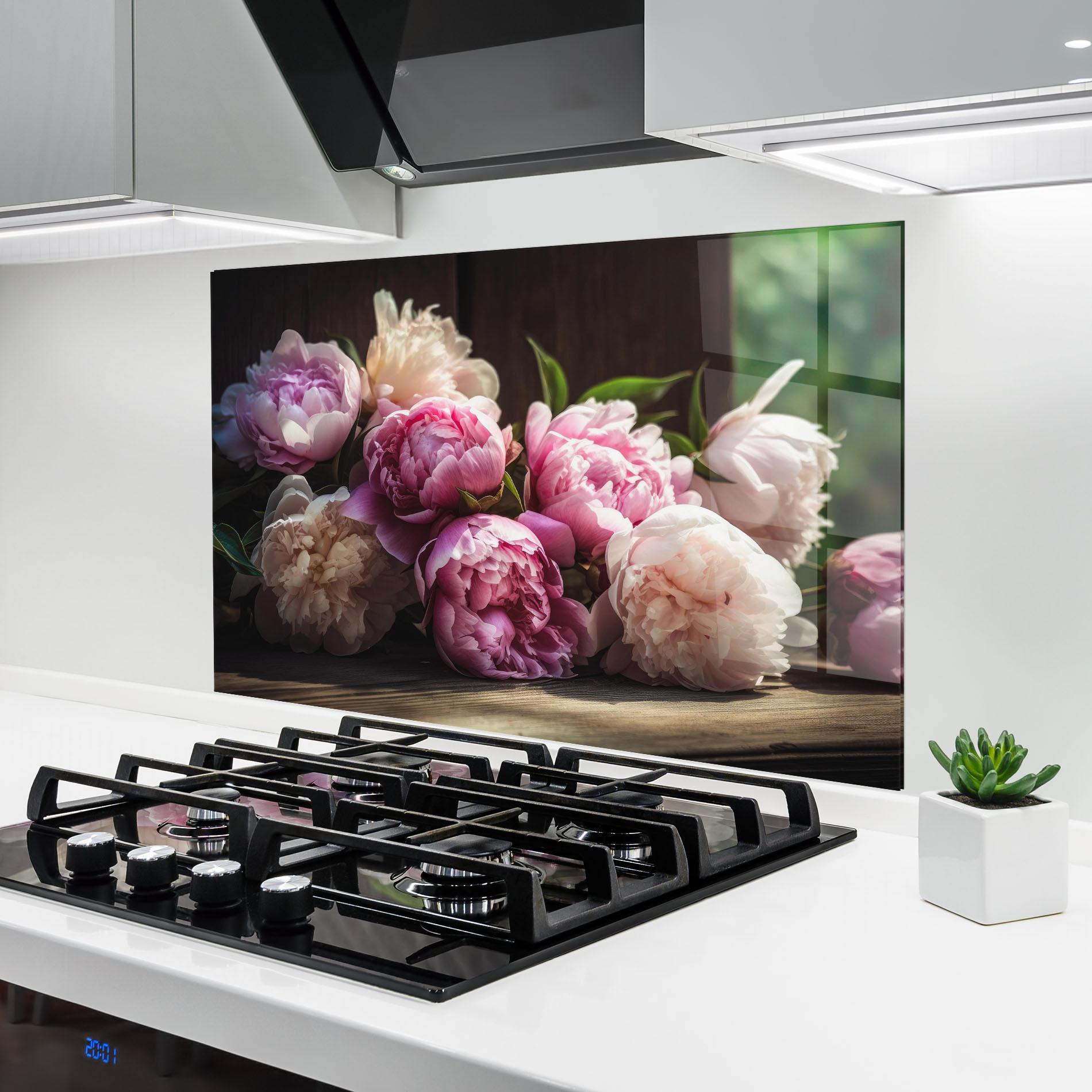 Panou Sticla Bucatarie Peonies On The Table mockup 6