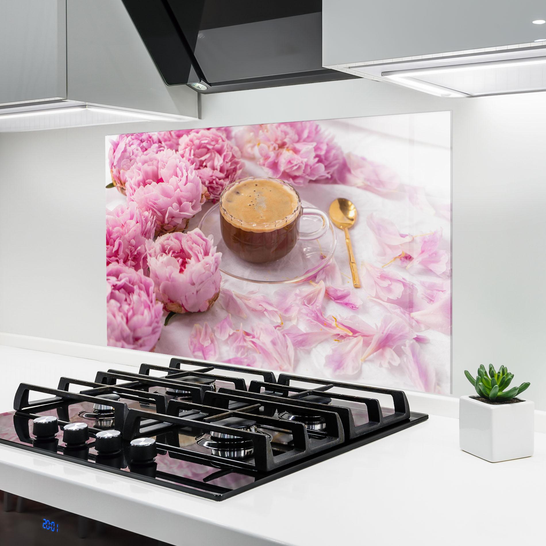 Panou Sticla Bucatarie Peony And Coffee mockup 6