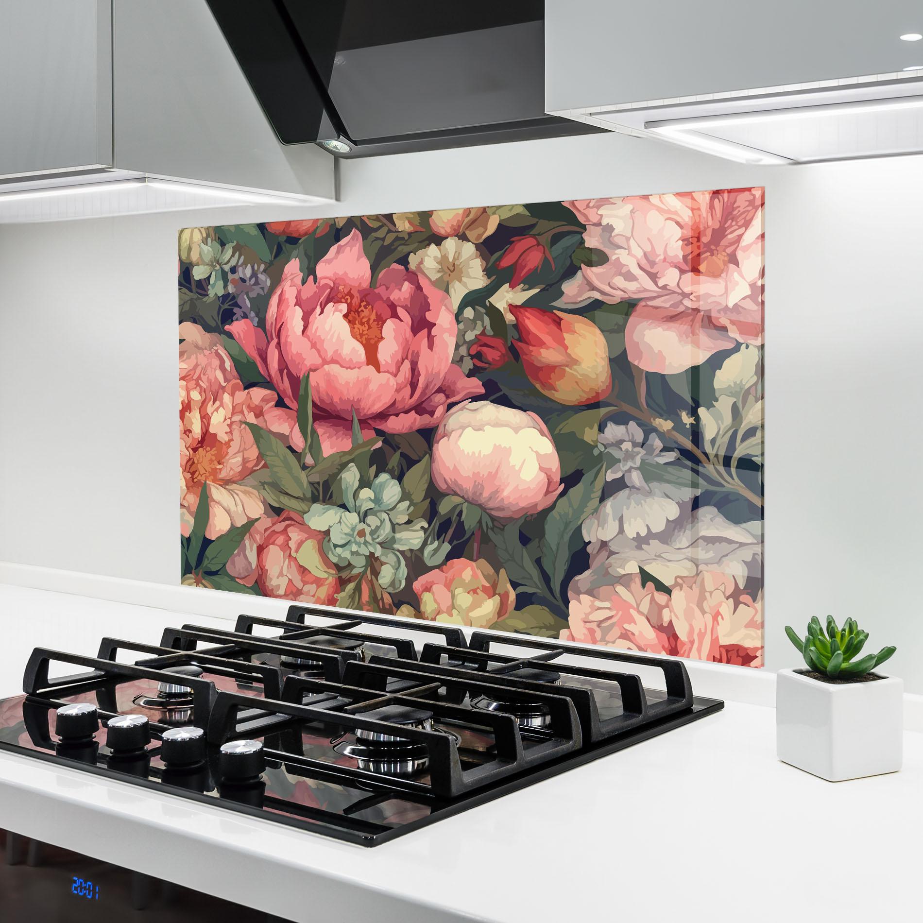 Panou Sticla Bucatarie Pretty Artistic Peony mockup 6