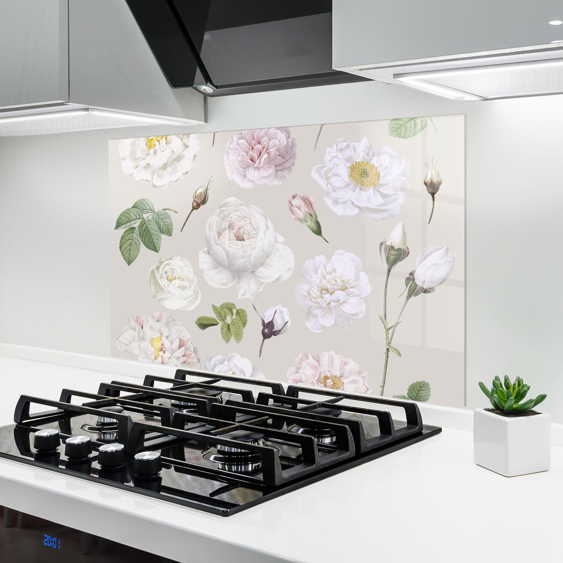 Panou Sticla Bucatarie White Peony On Cream mockup 6