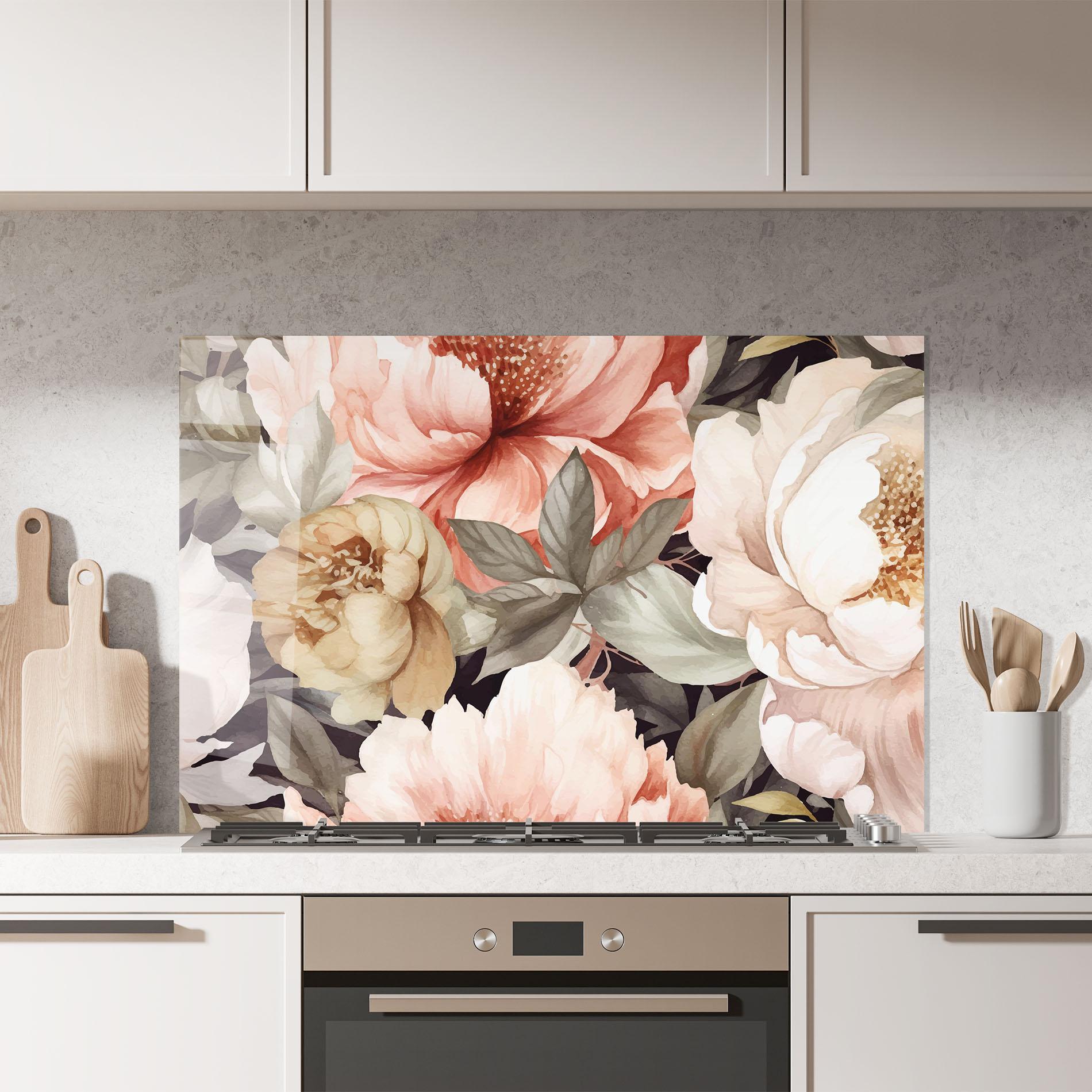 Panou Sticla Bucatarie Cream Pink Peony mockup 7