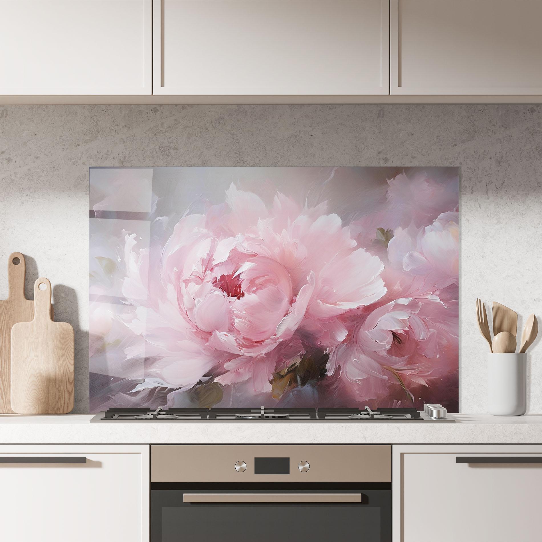 Panou Sticla Bucatarie Dreamy Painting Peony mockup 7