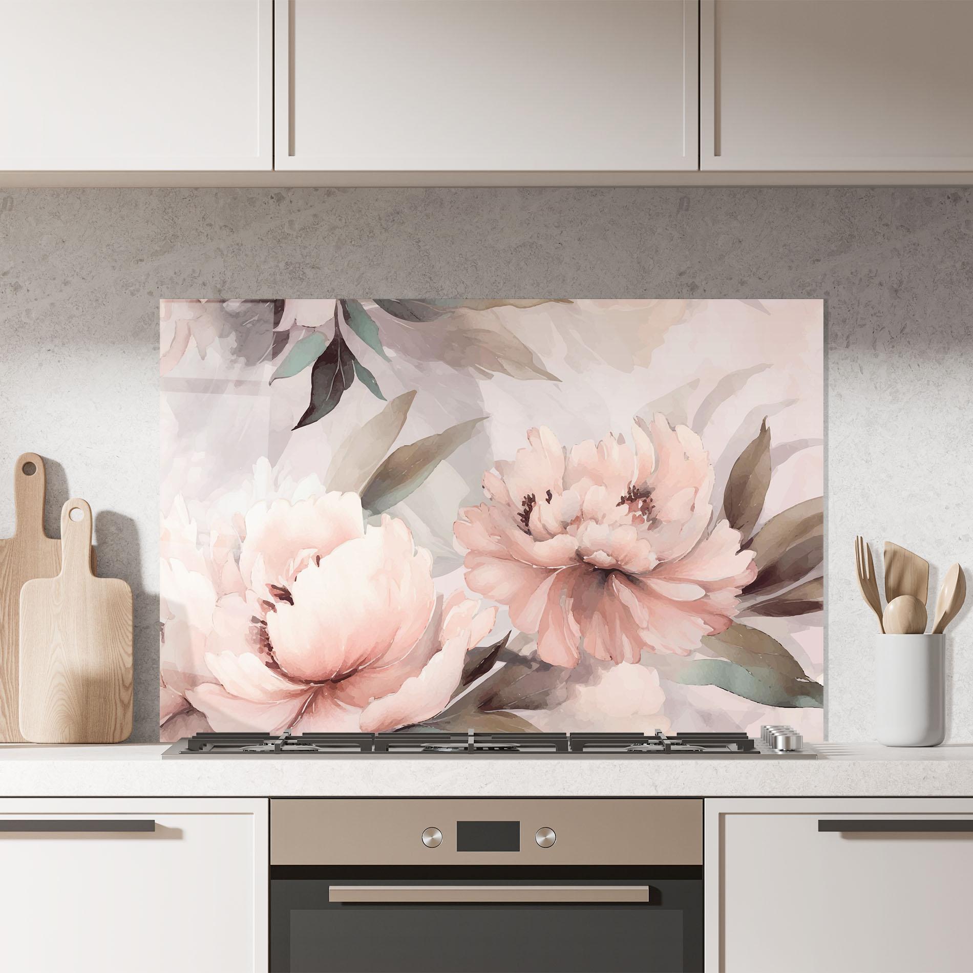 Panou Sticla Bucatarie Dreamy Peony Art mockup 7