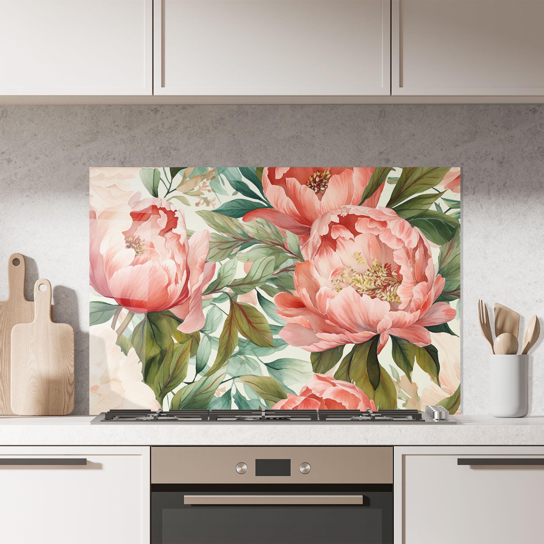 Panou Sticla Bucatarie Light Red Peony mockup 7