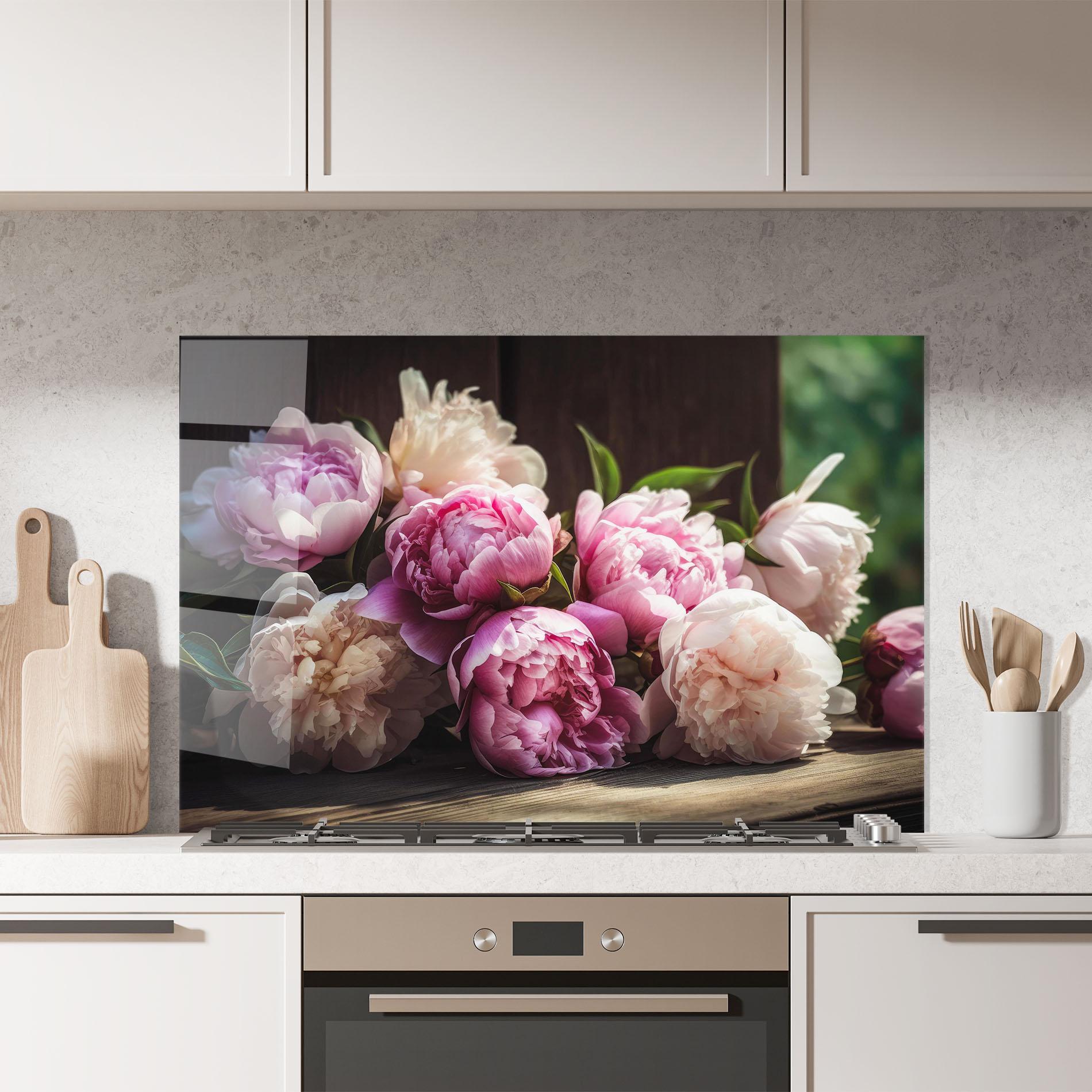 Panou Sticla Bucatarie Peonies On The Table mockup 7