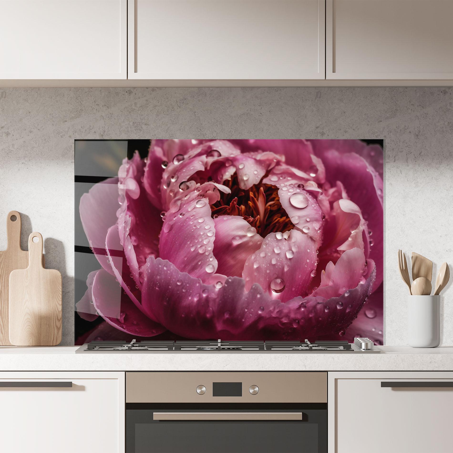 Panou Sticla Bucatarie Peony Close Up After Rain mockup 7