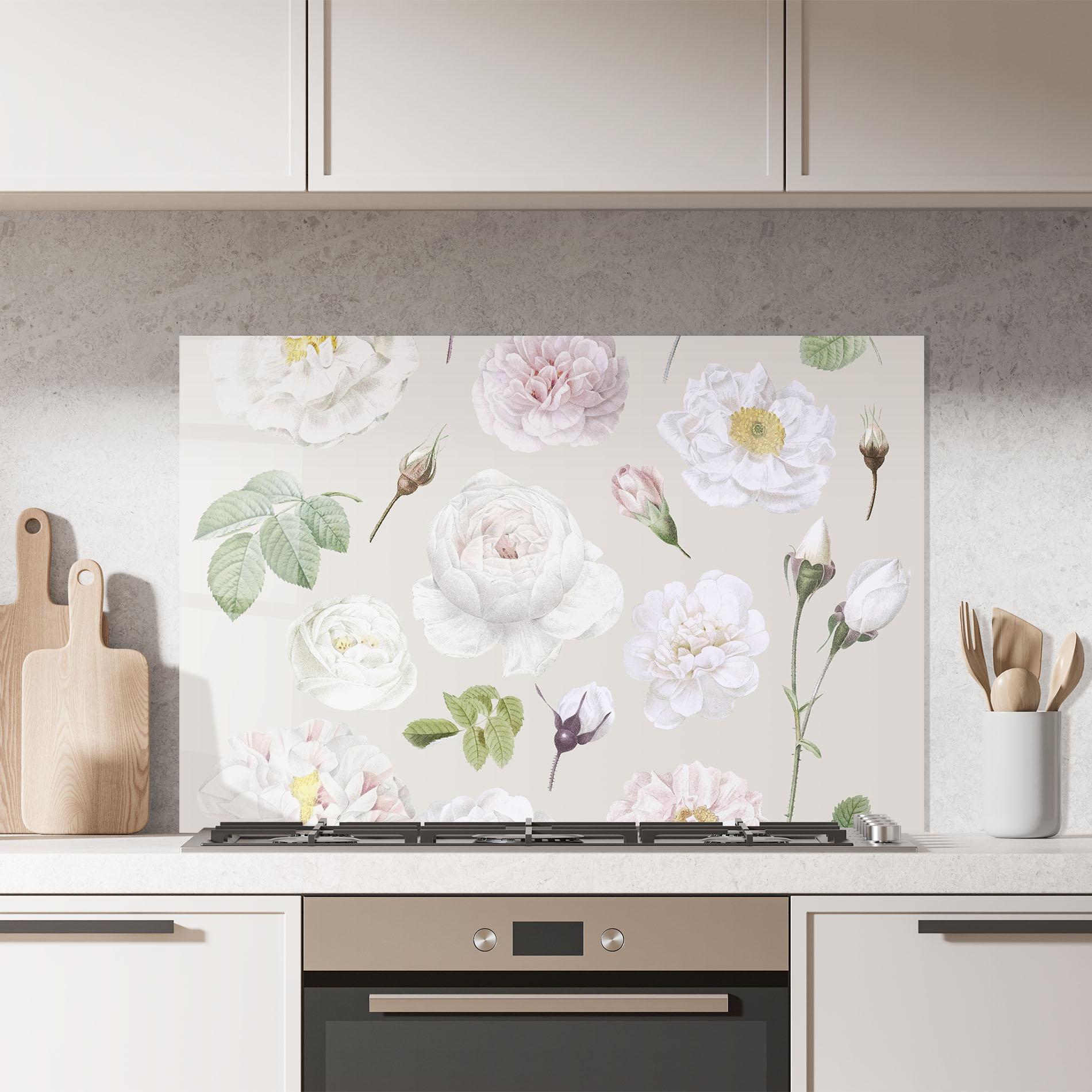 Panou Sticla Bucatarie White Peony On Cream mockup 7