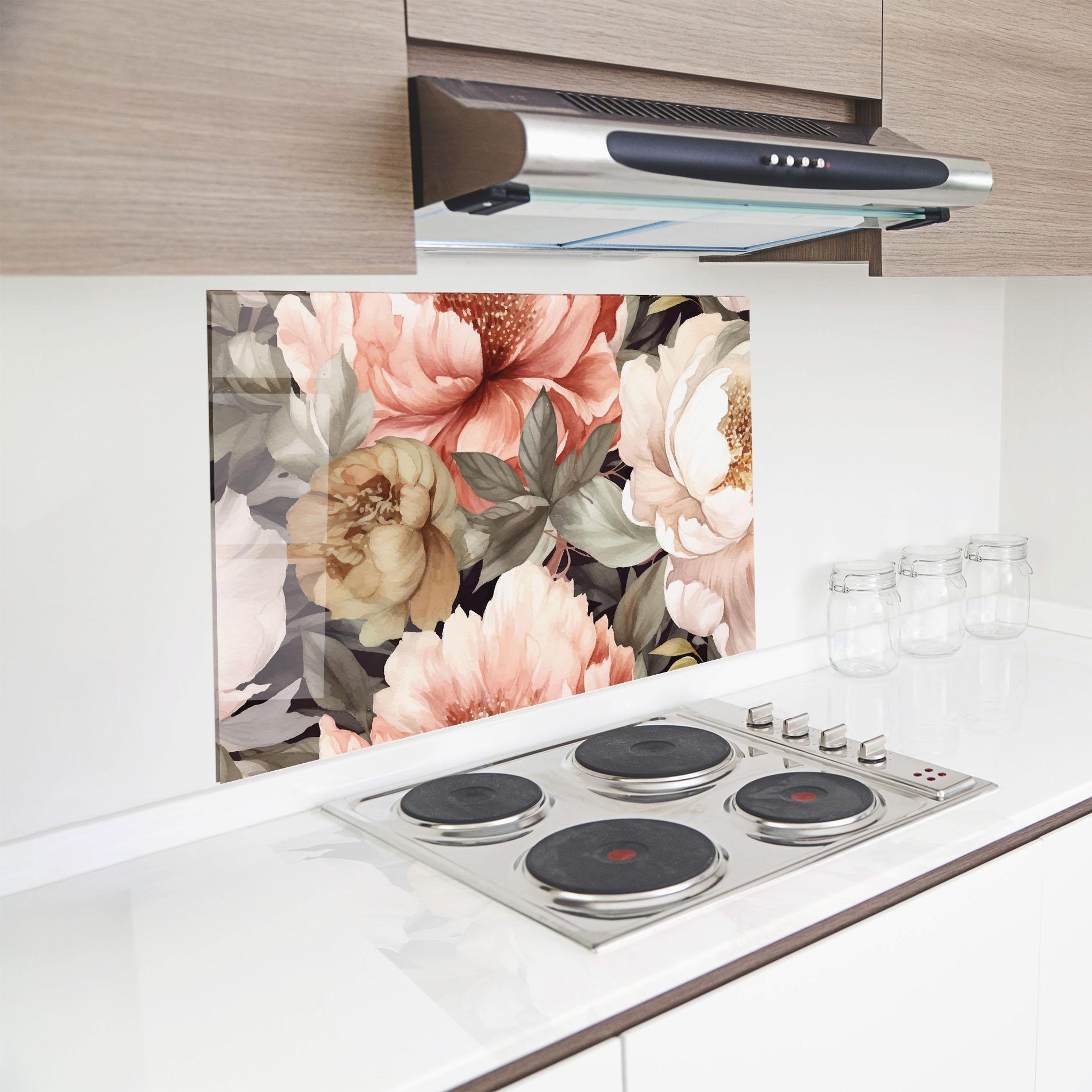 Panou Sticla Bucatarie Cream Pink Peony mockup 8