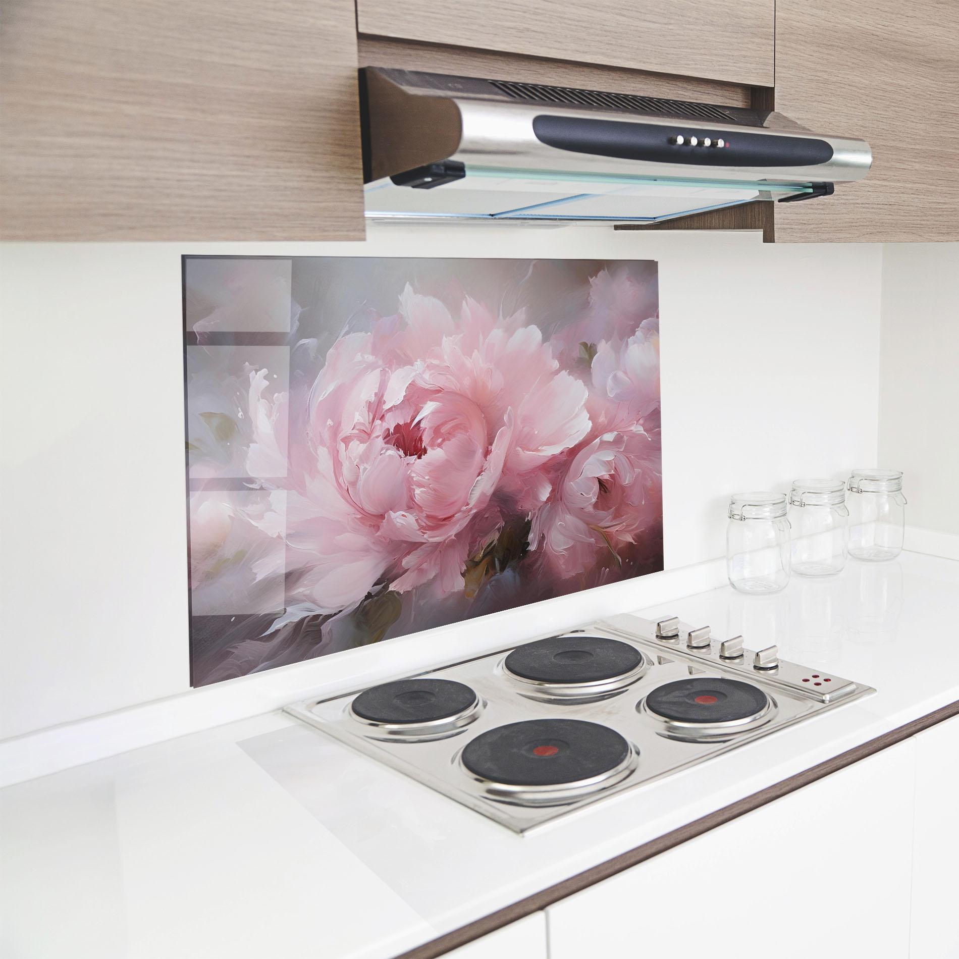 Panou Sticla Bucatarie Dreamy Painting Peony mockup 8