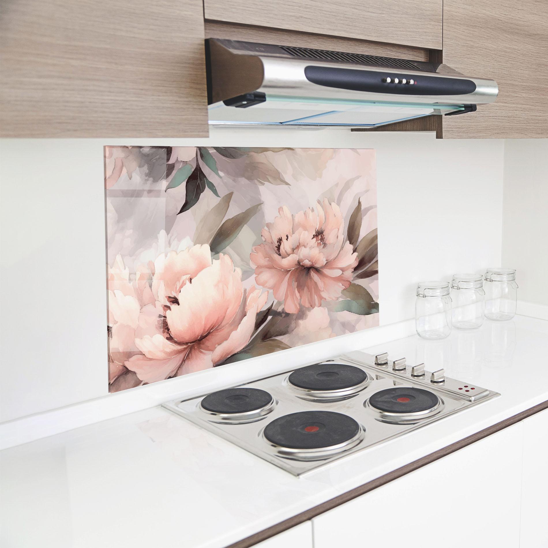 Panou Sticla Bucatarie Dreamy Peony Art mockup 8