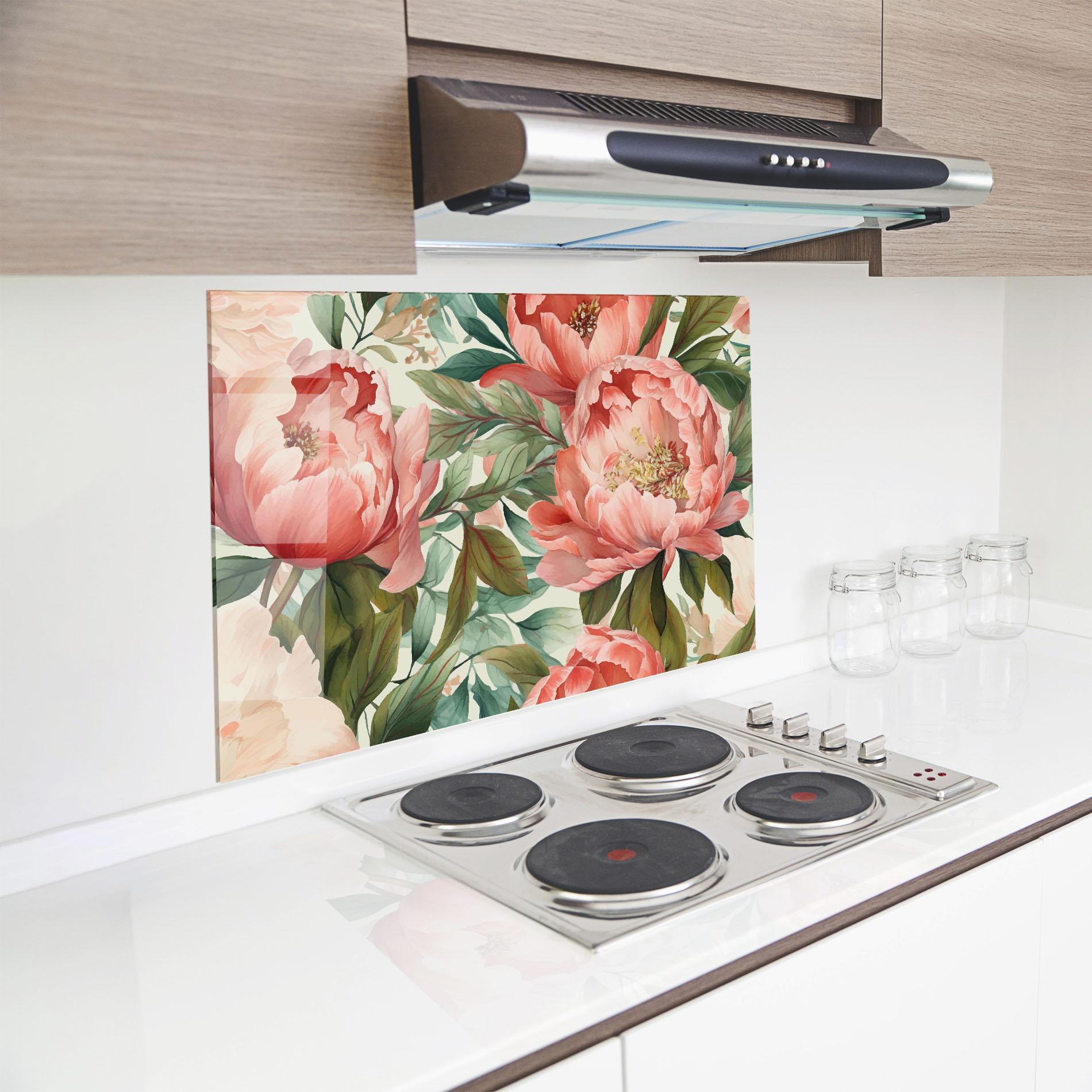 Panou Sticla Bucatarie Light Red Peony mockup 8