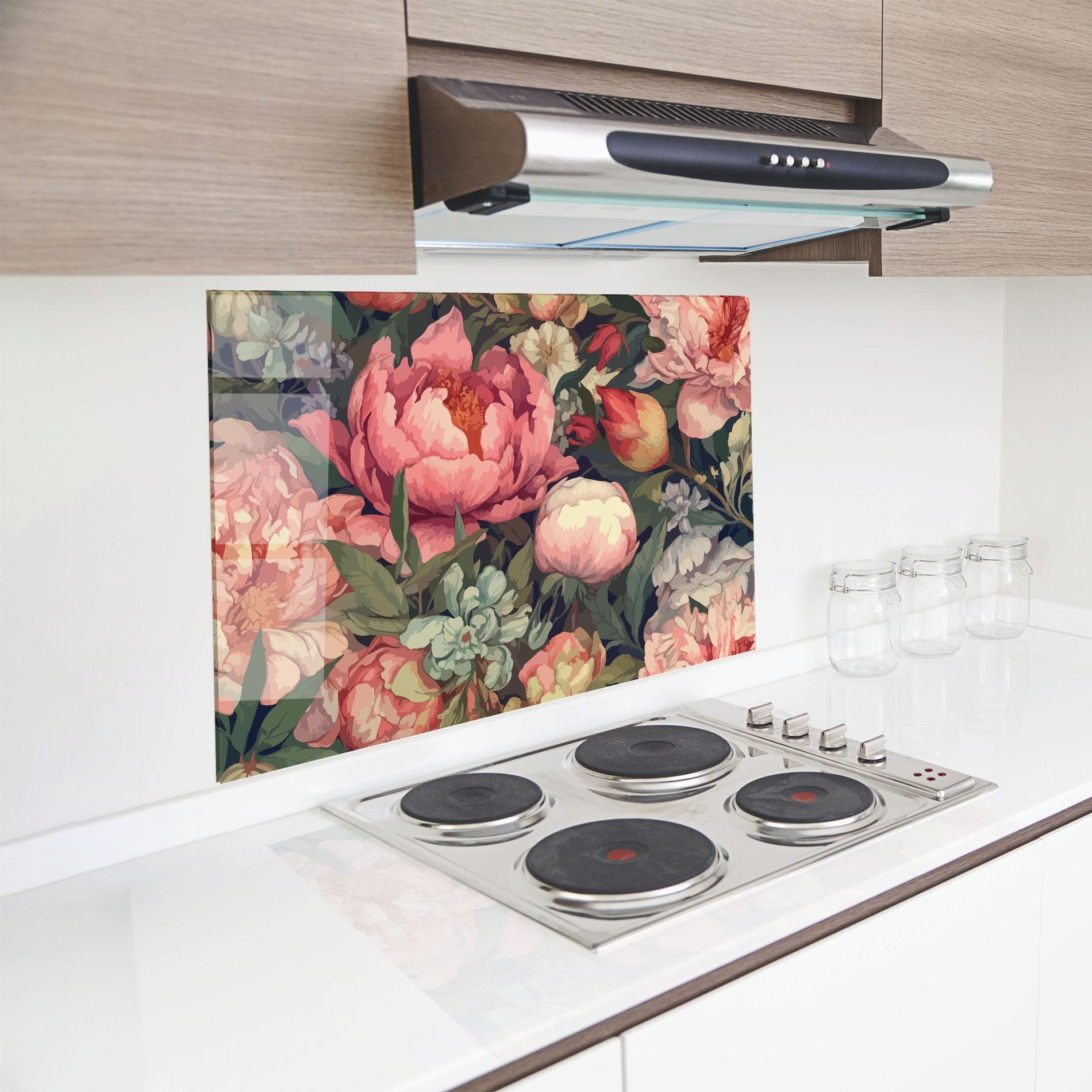 Panou Sticla Bucatarie Pretty Artistic Peony mockup 8