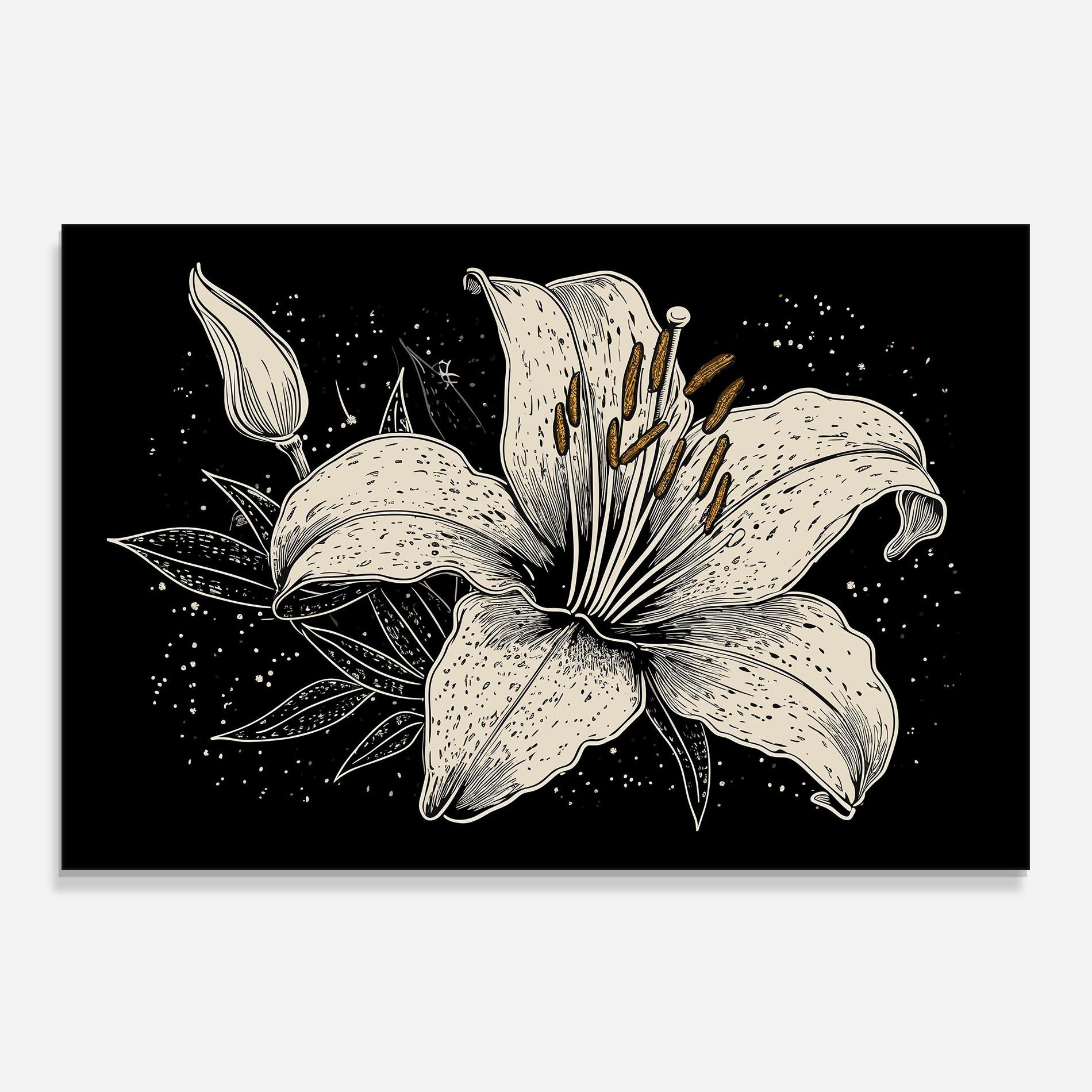 Panou Sticla Bucatarie Cream Black Lily mockup 0