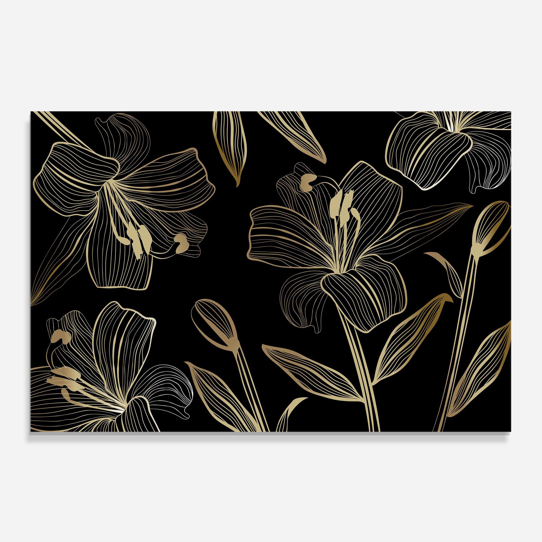 Panou Sticla Bucatarie Gold Black Lily mockup 0