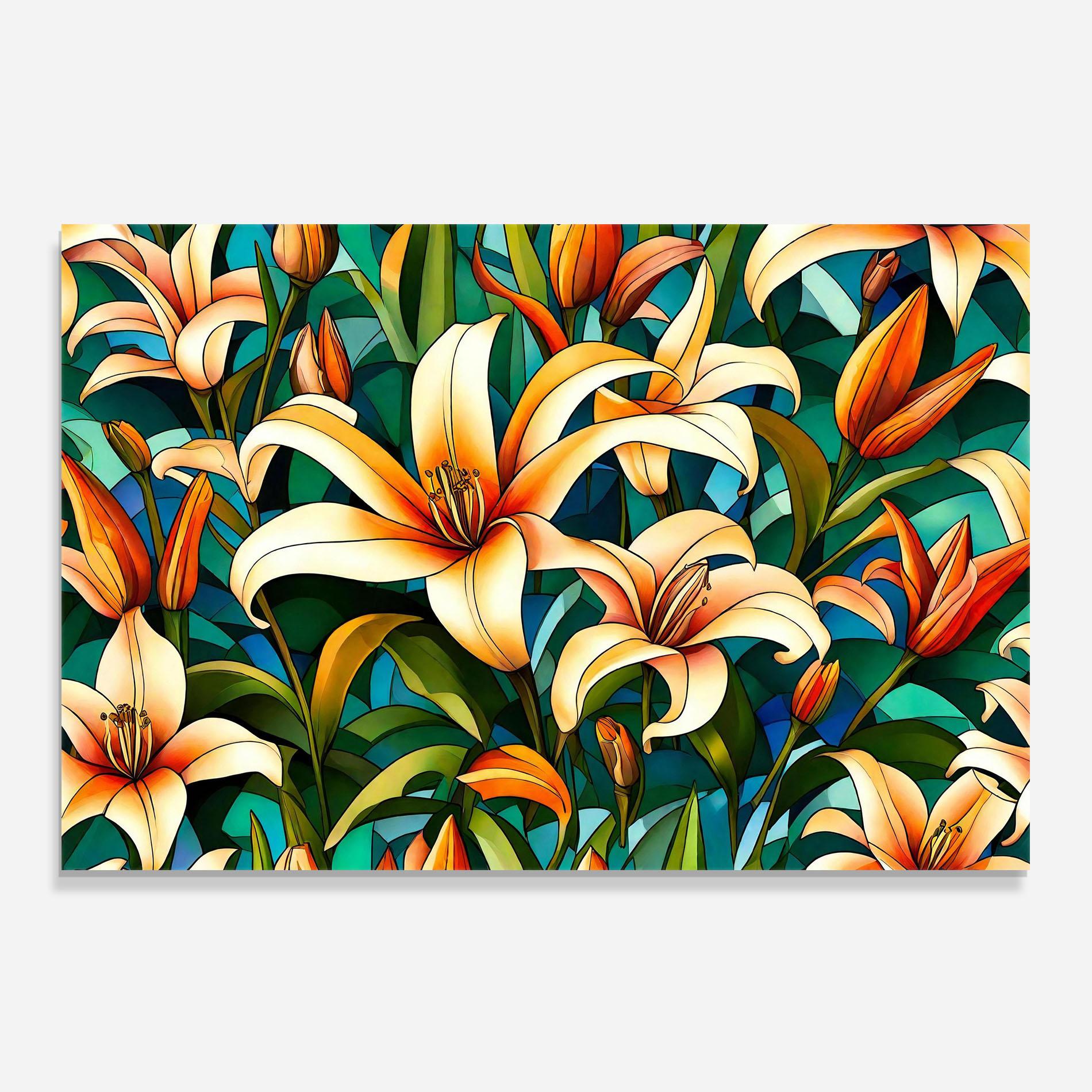 Panou Sticla Bucatarie Lily Pattern mockup 0