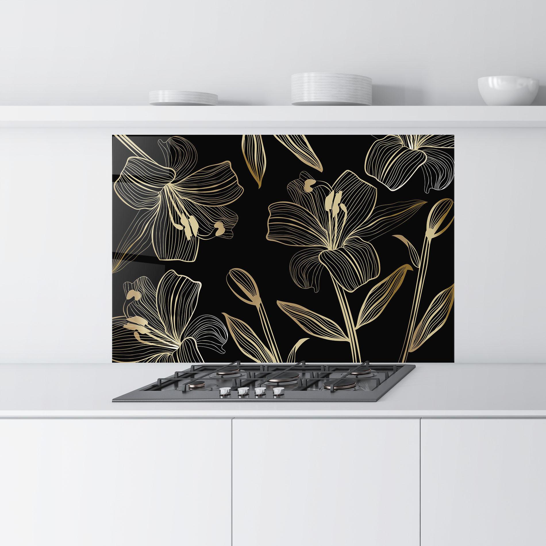 Panou Sticla Bucatarie Gold Black Lily mockup 9