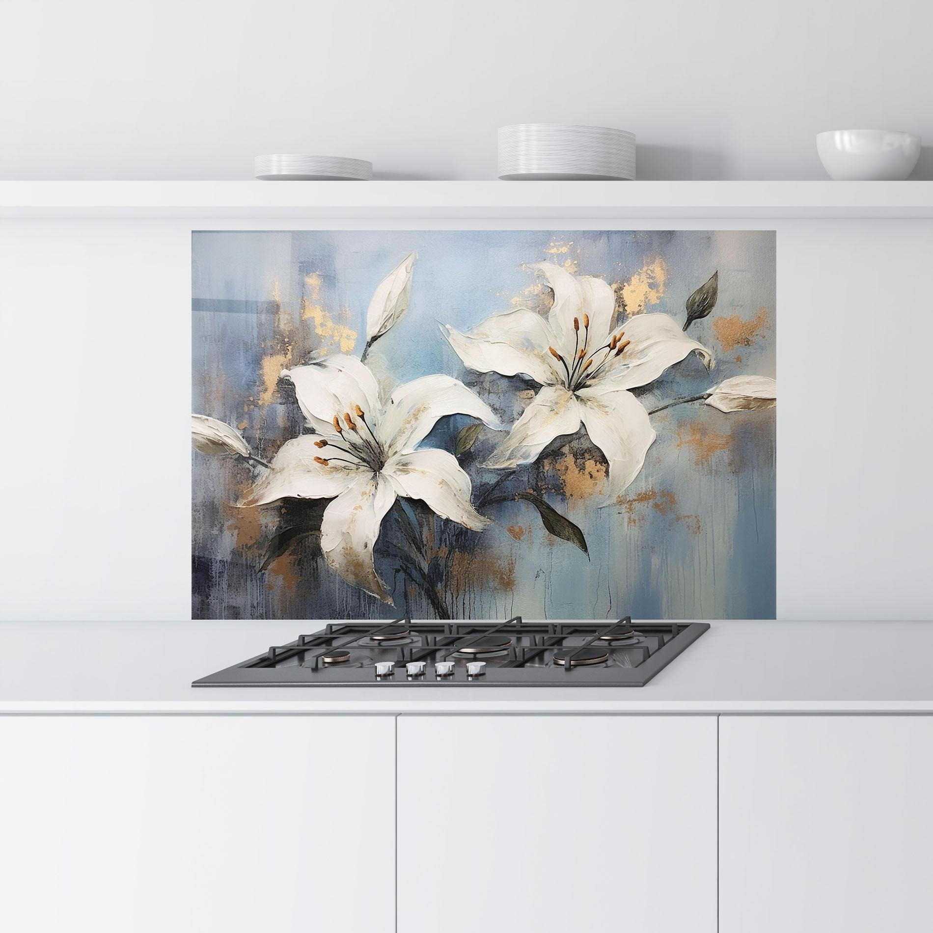 Panou Sticla Bucatarie Gold Lily Painting mockup 9