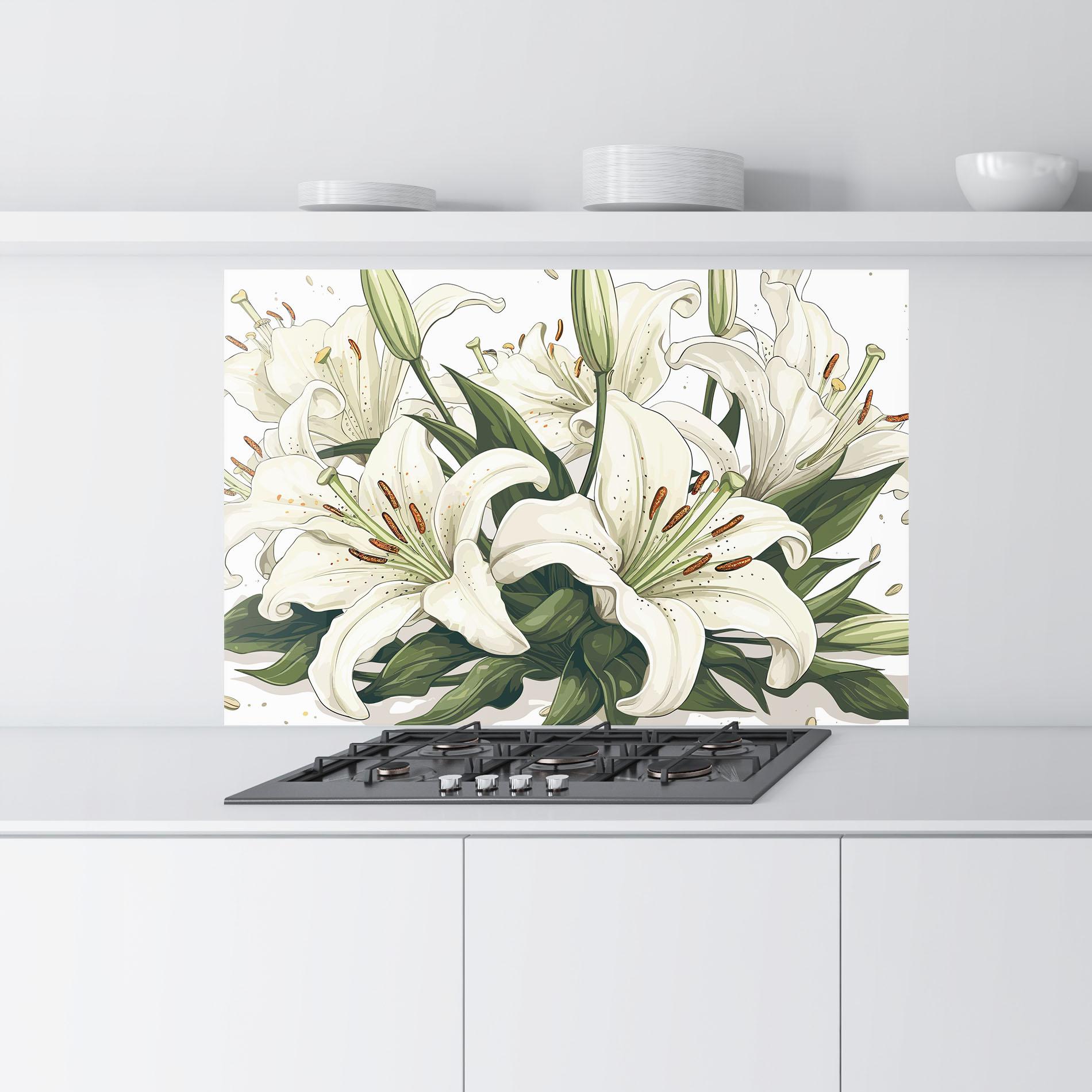 Panou Sticla Bucatarie Grey White Lily mockup 9