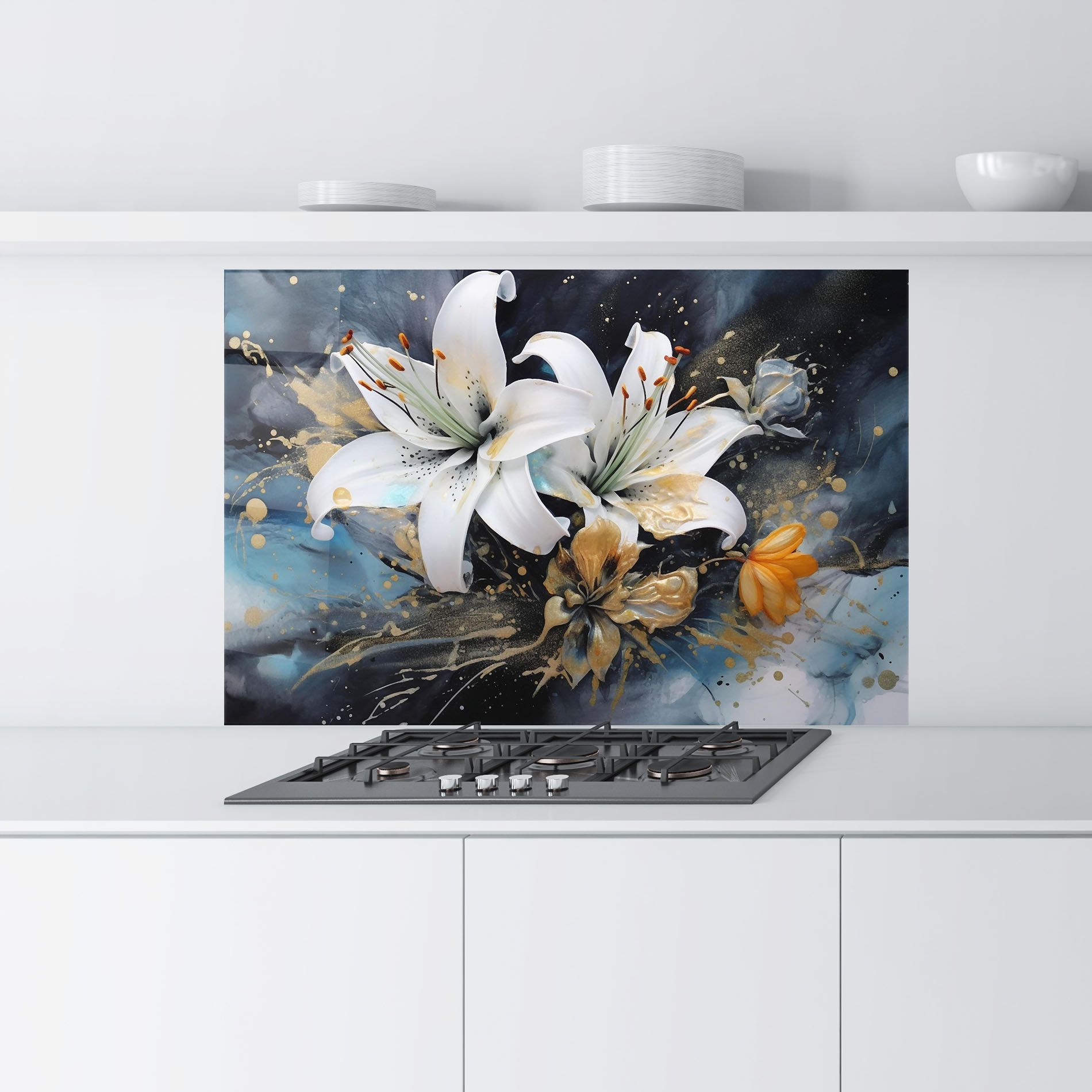 Lily On Blue Painting mockup 9