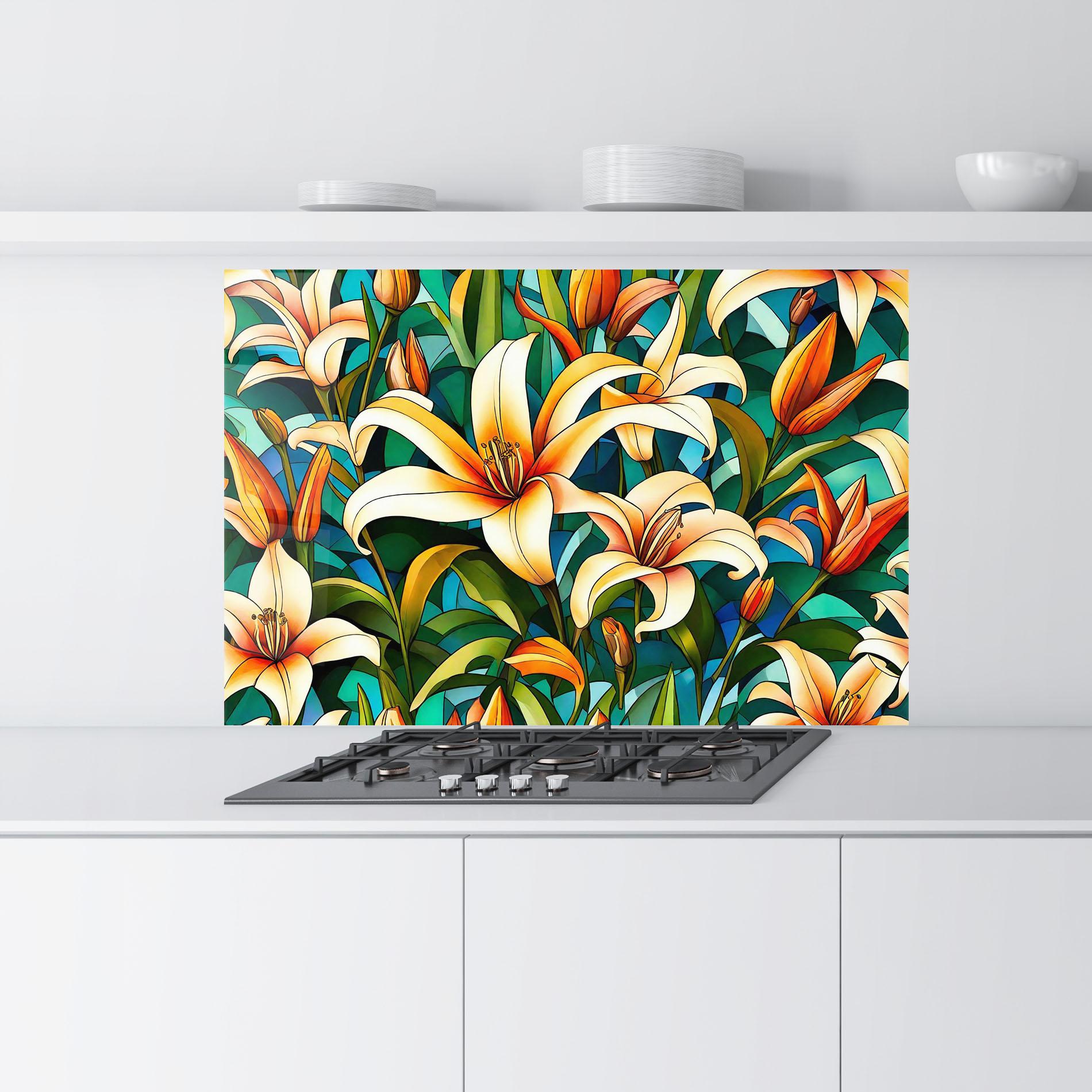 Panou Sticla Bucatarie Lily Pattern mockup 9