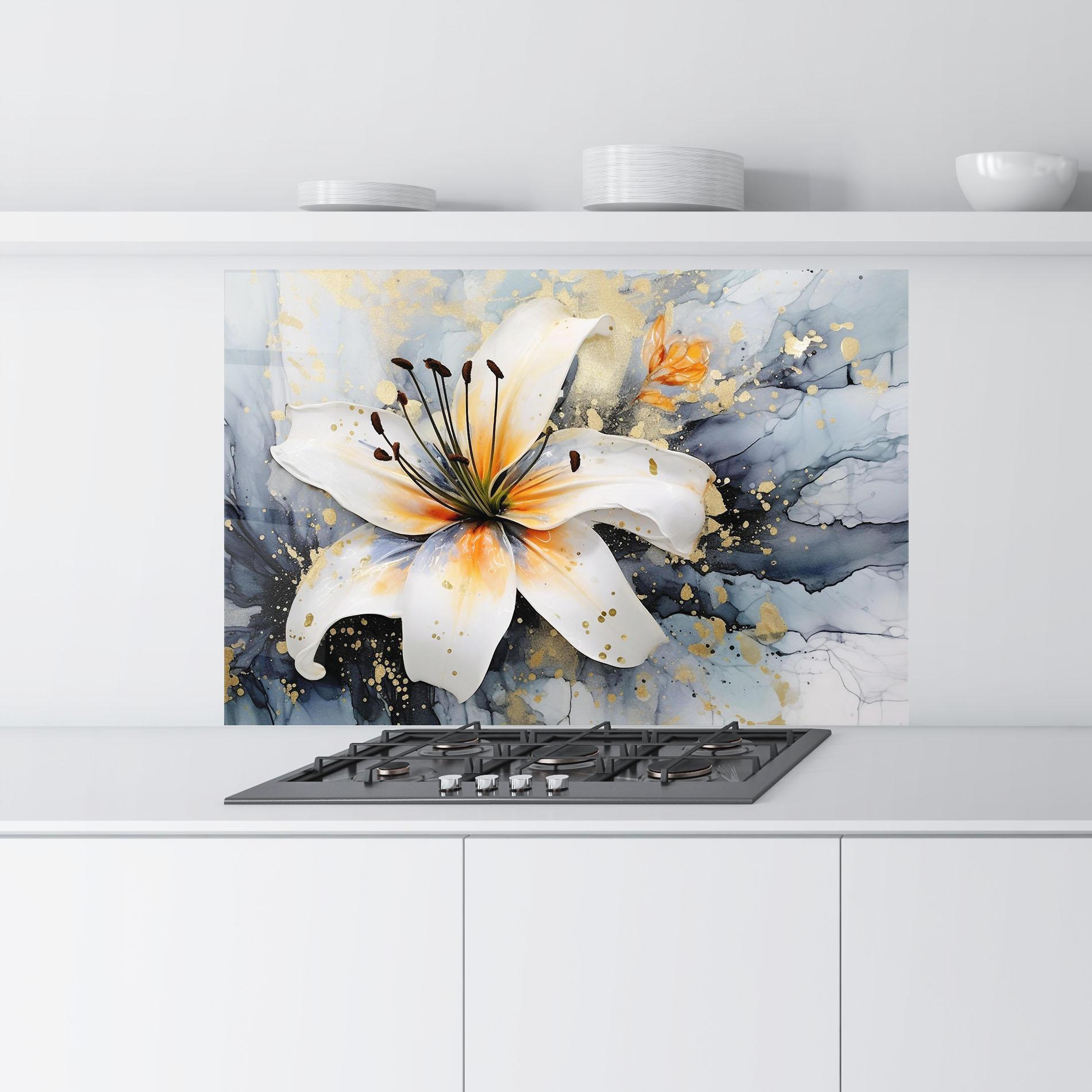 Panou Sticla Bucatarie Lily With Orange Painting mockup 9