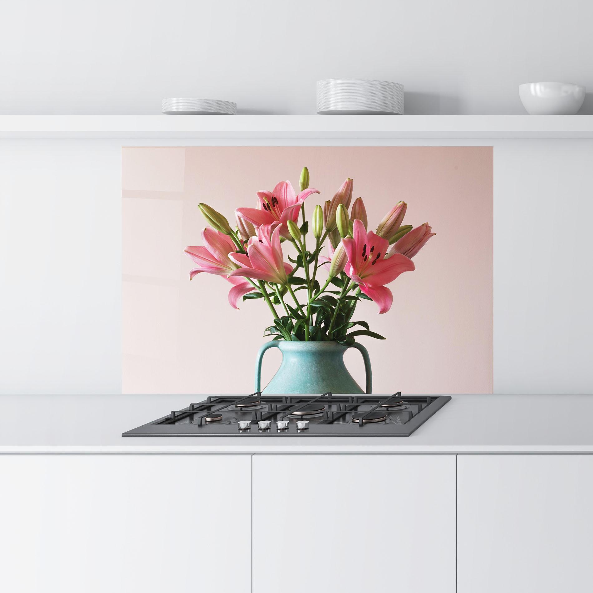 Panou Sticla Bucatarie Pink Lily In Vase mockup 9