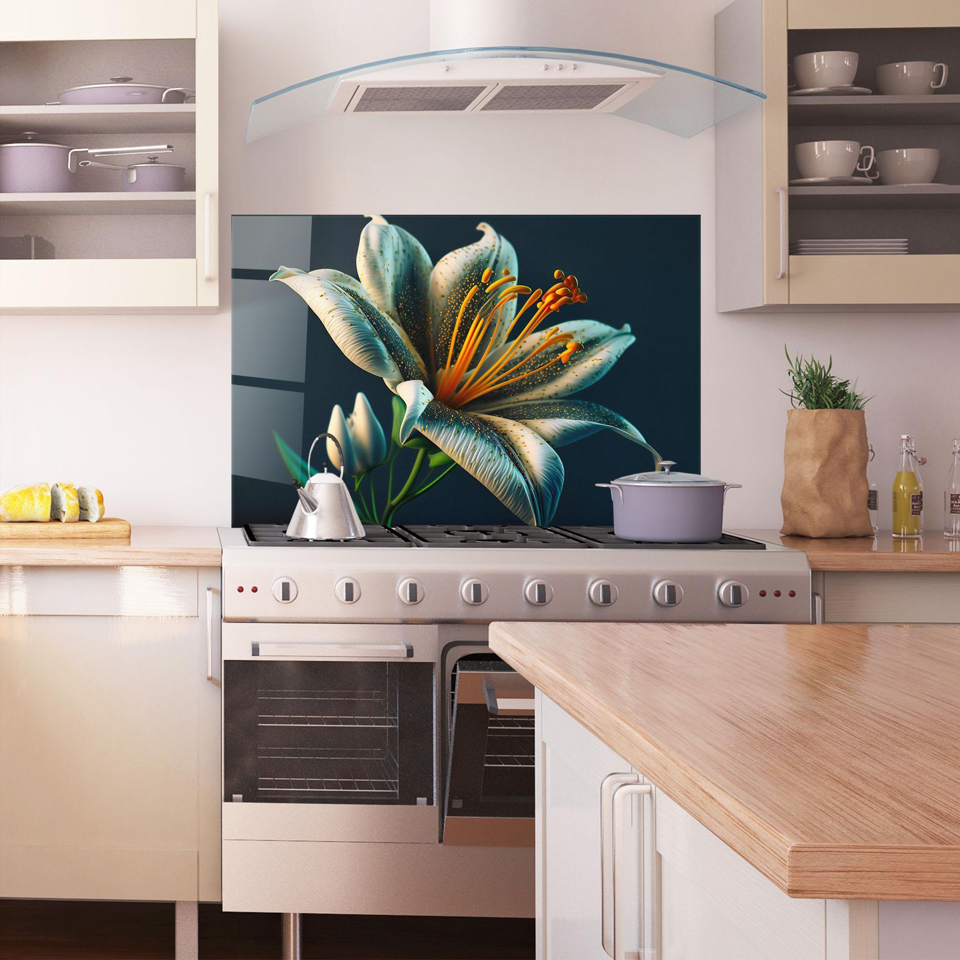 Panou Sticla Bucatarie Blue Grey Lily mockup 1