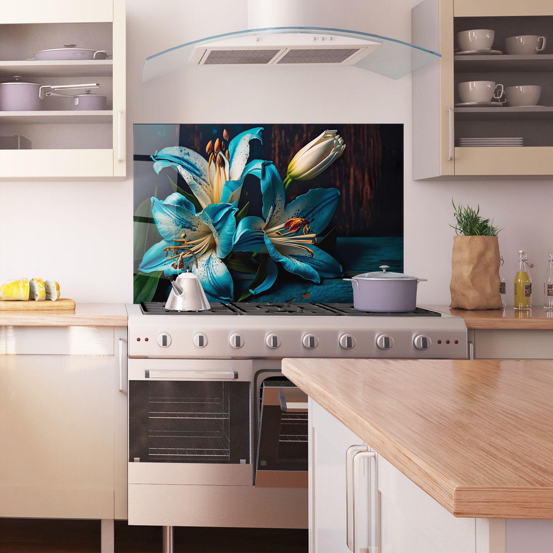 Panou Sticla Bucatarie Blue Lily mockup 1