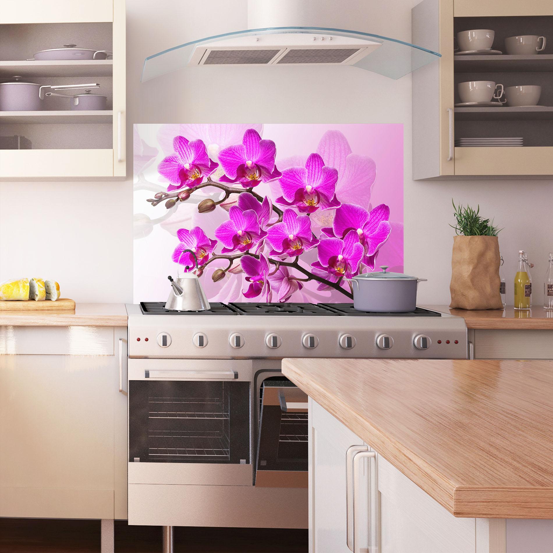 Panou Sticla Bucatarie Flori Roz mockup 1