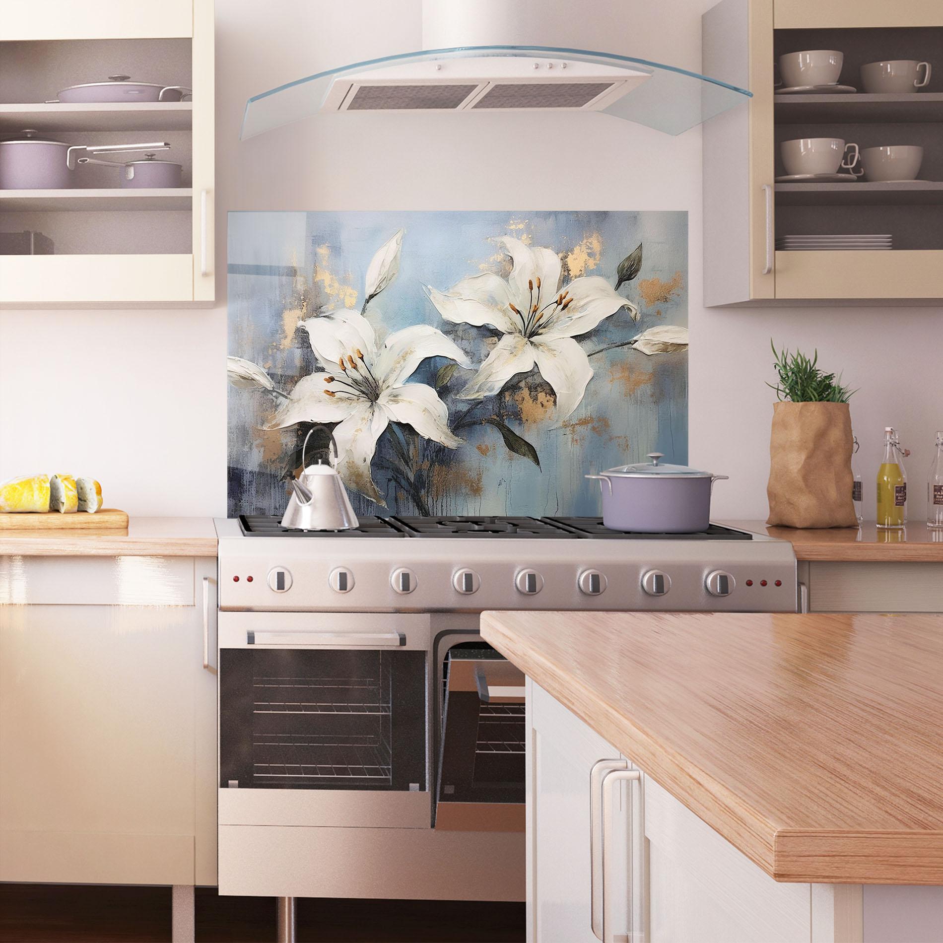 Panou Sticla Bucatarie Gold Lily Painting mockup 1