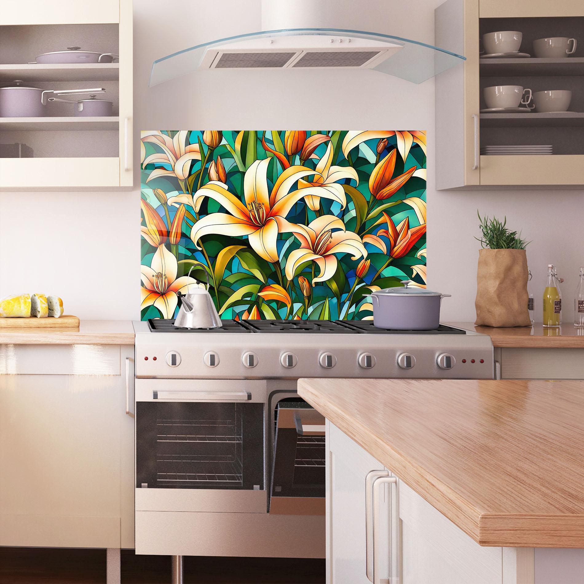 Panou Sticla Bucatarie Lily Pattern mockup 1