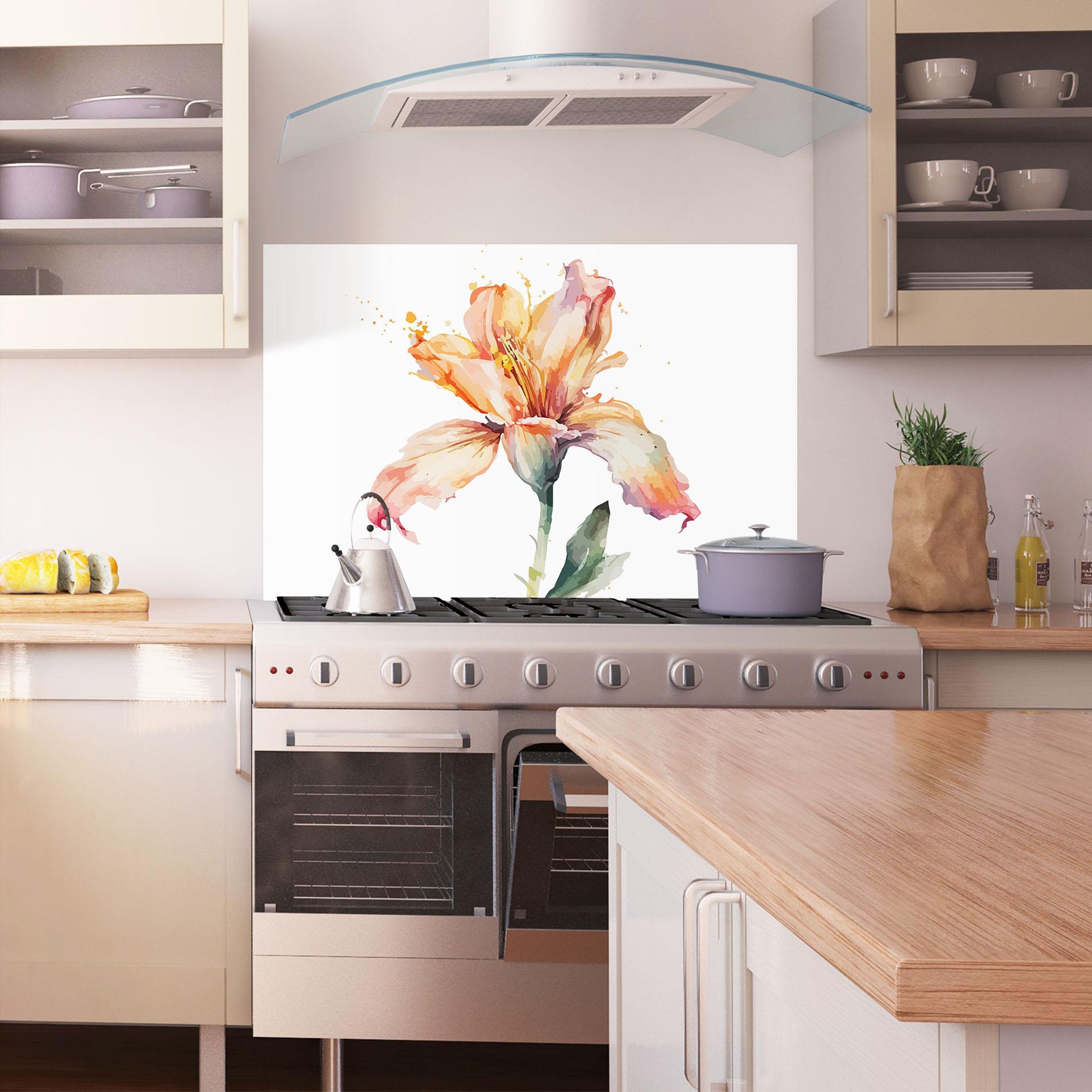 Panou Sticla Bucatarie Orange Purple Lily mockup 1