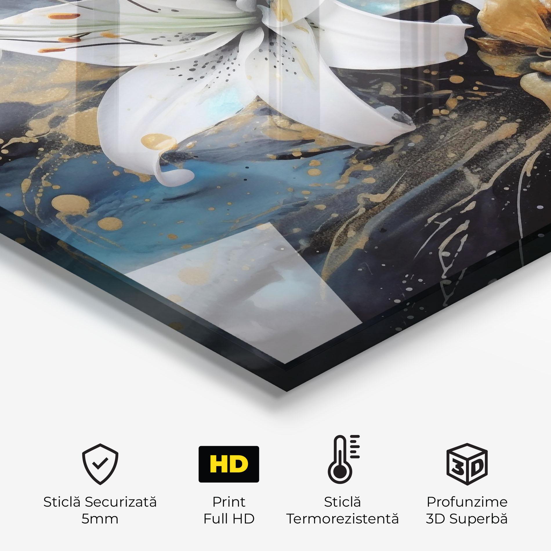 Panou Sticla Bucatarie Lily On Blue Painting mockup 2