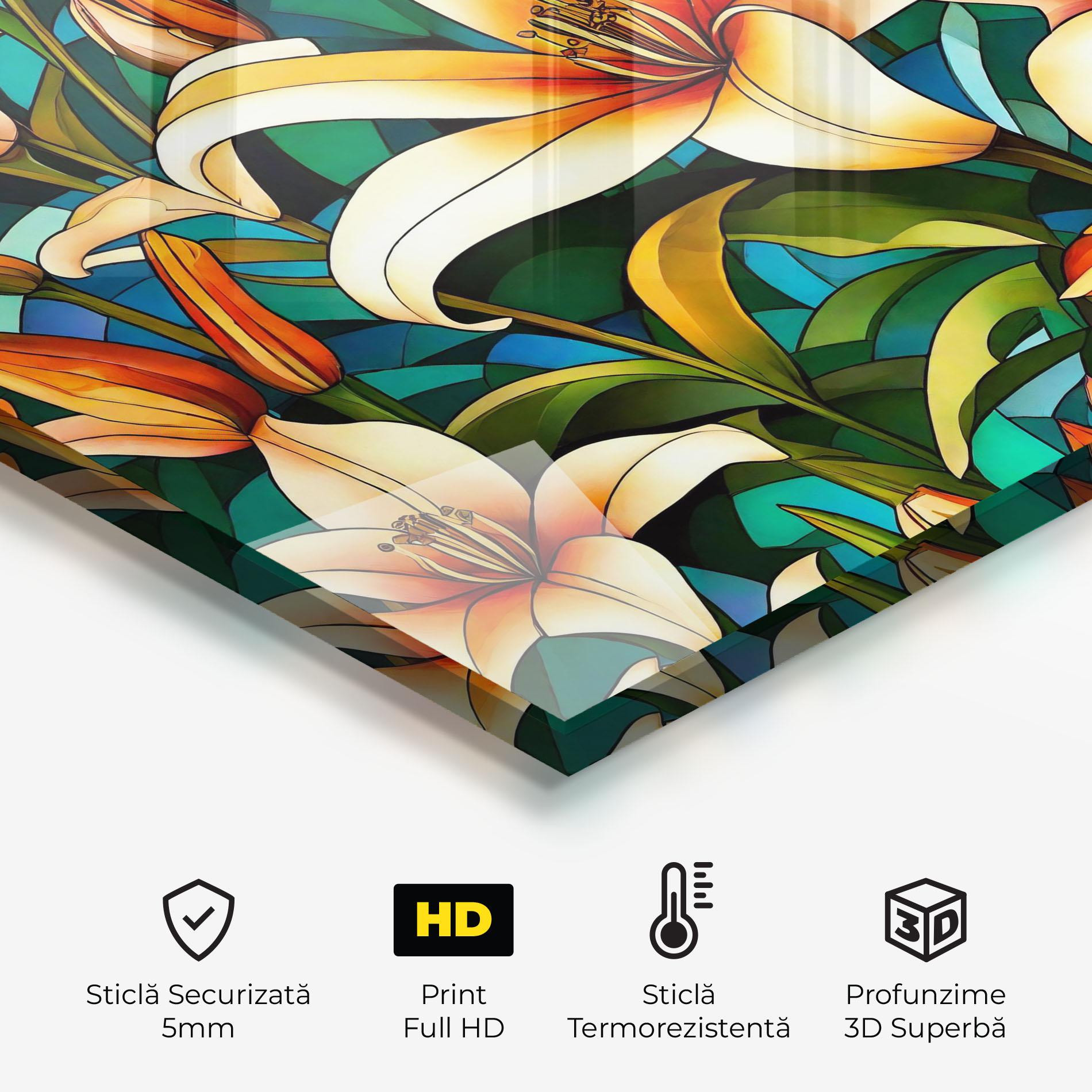 Panou Sticla Bucatarie Lily Pattern mockup 2