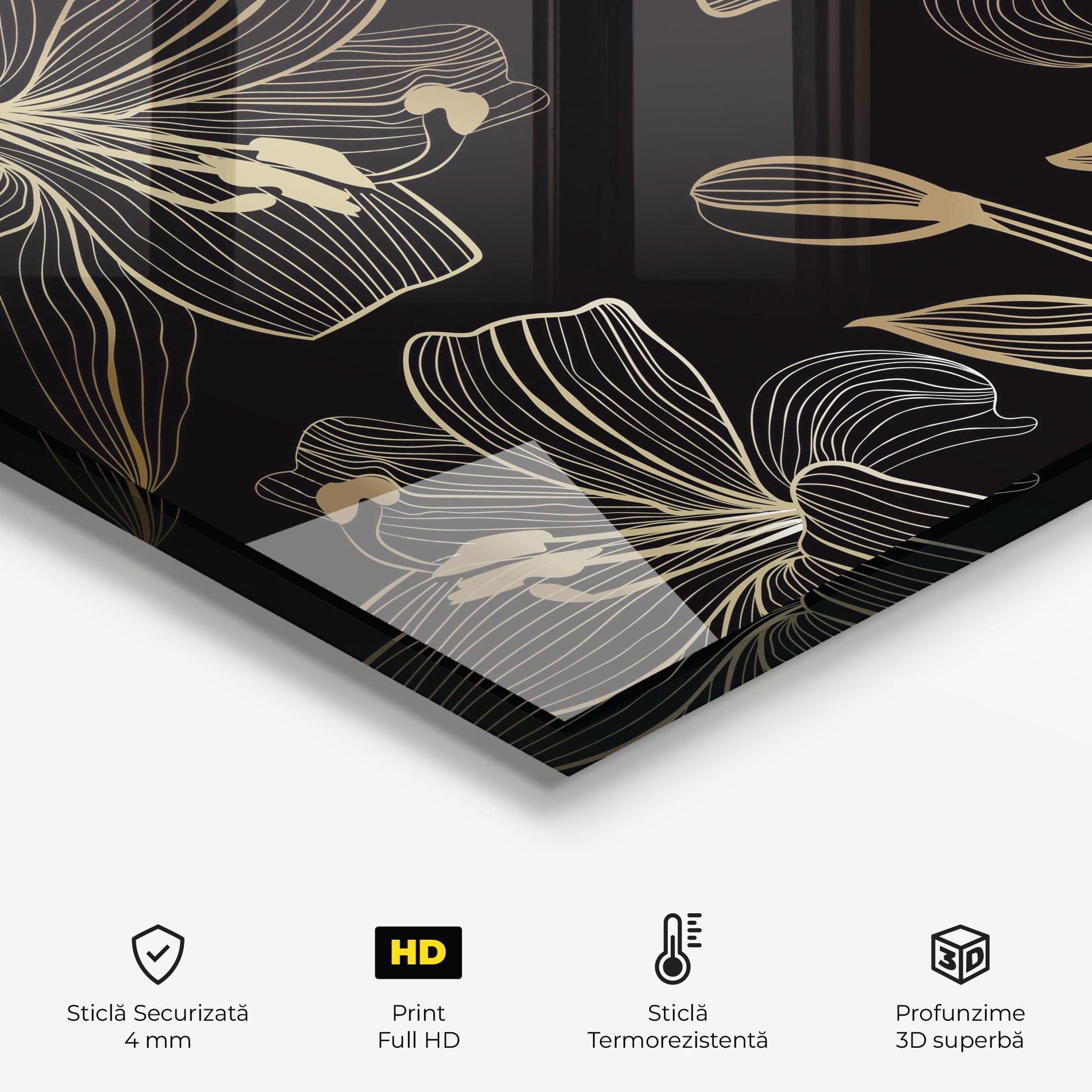 Panou Sticla Bucatarie Gold Black Lily mockup 2