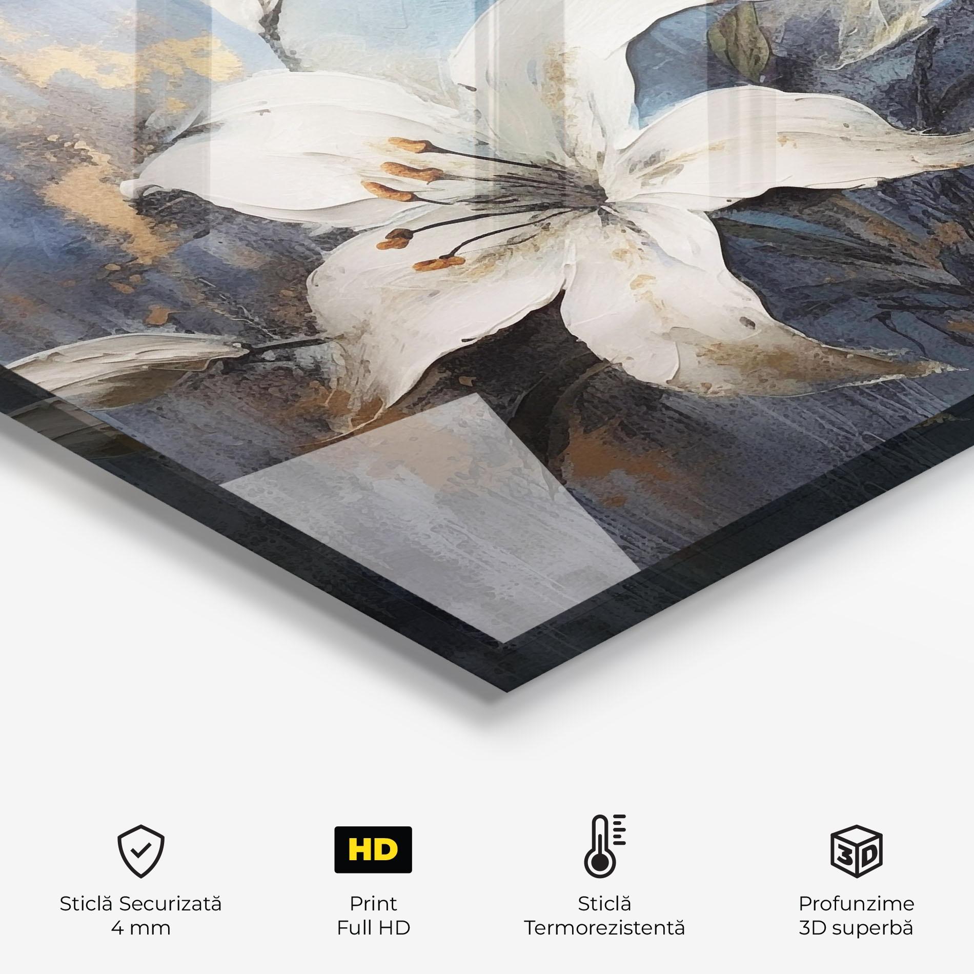 Panou Sticla Bucatarie Gold Lily Painting mockup 2