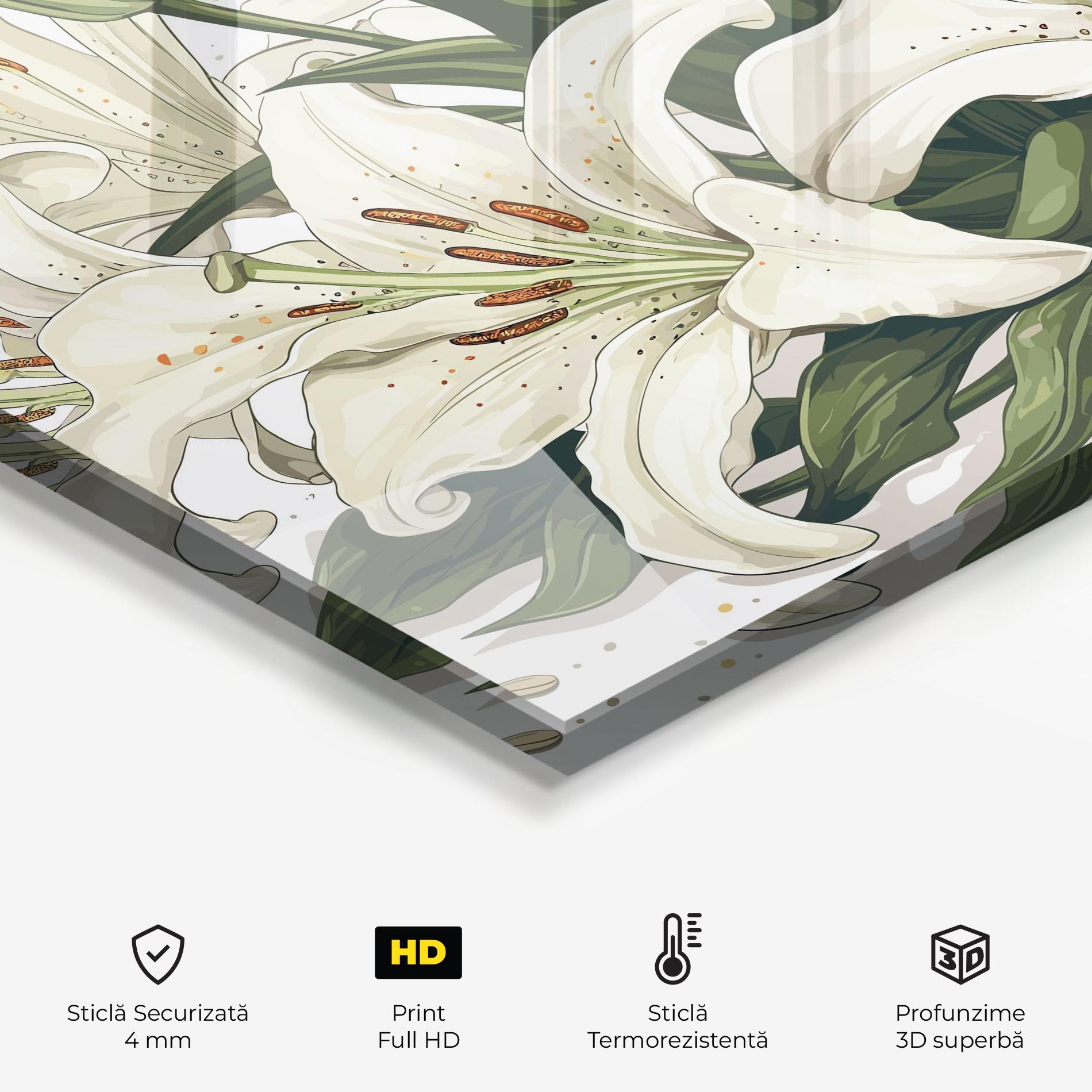 Panou Sticla Bucatarie Grey White Lily mockup 2