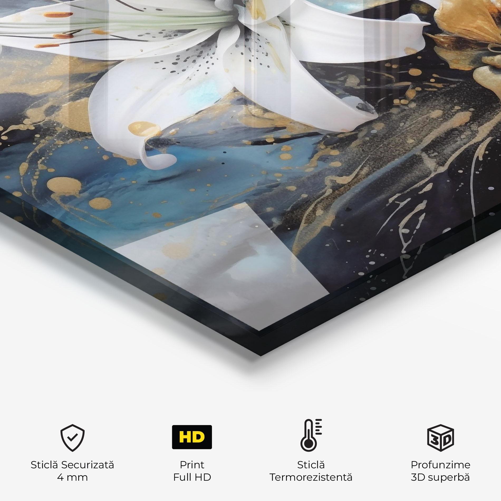 Panou Sticla Bucatarie Lily On Blue Painting mockup 2