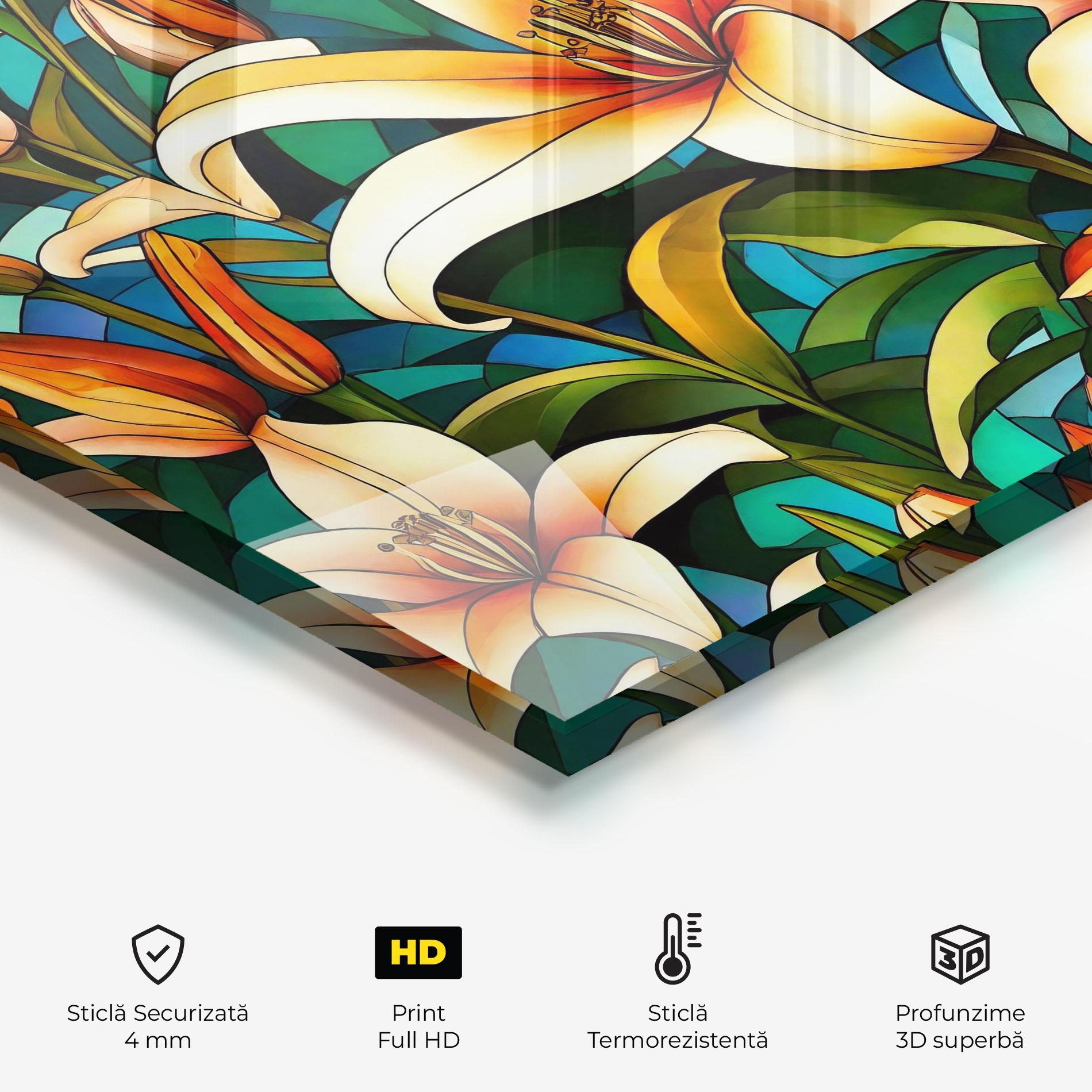 Panou Sticla Bucatarie Lily Pattern mockup 2