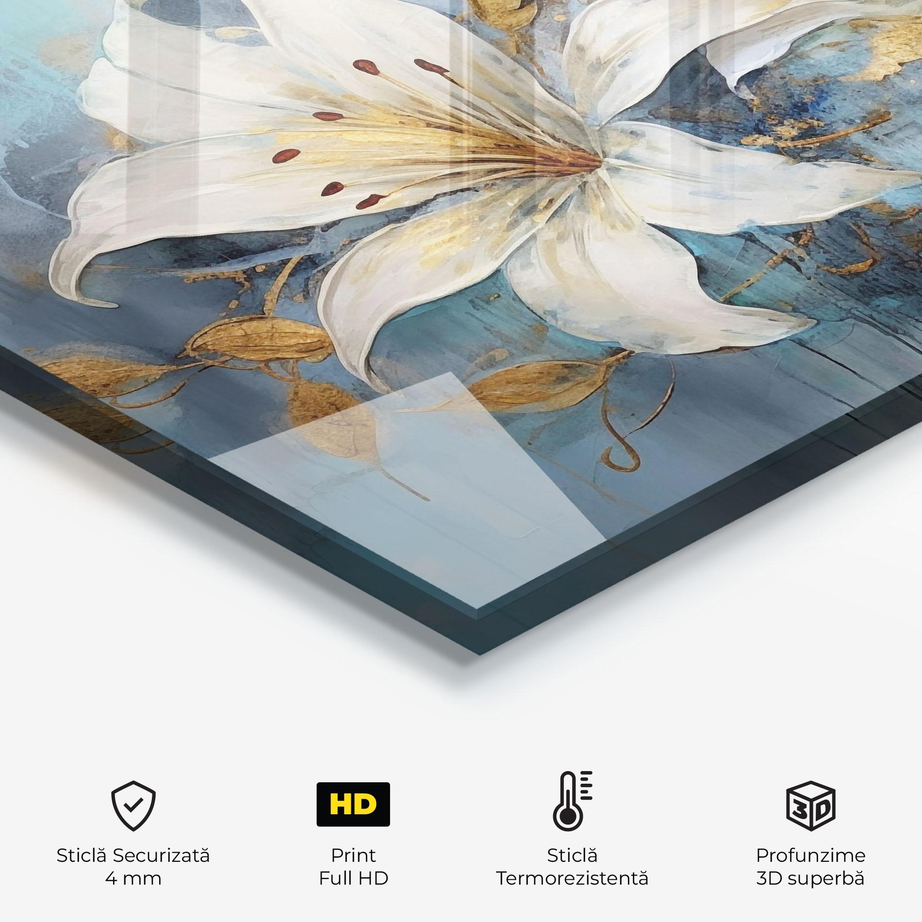 Panou Sticla Bucatarie Lily With Gold Painting mockup 2